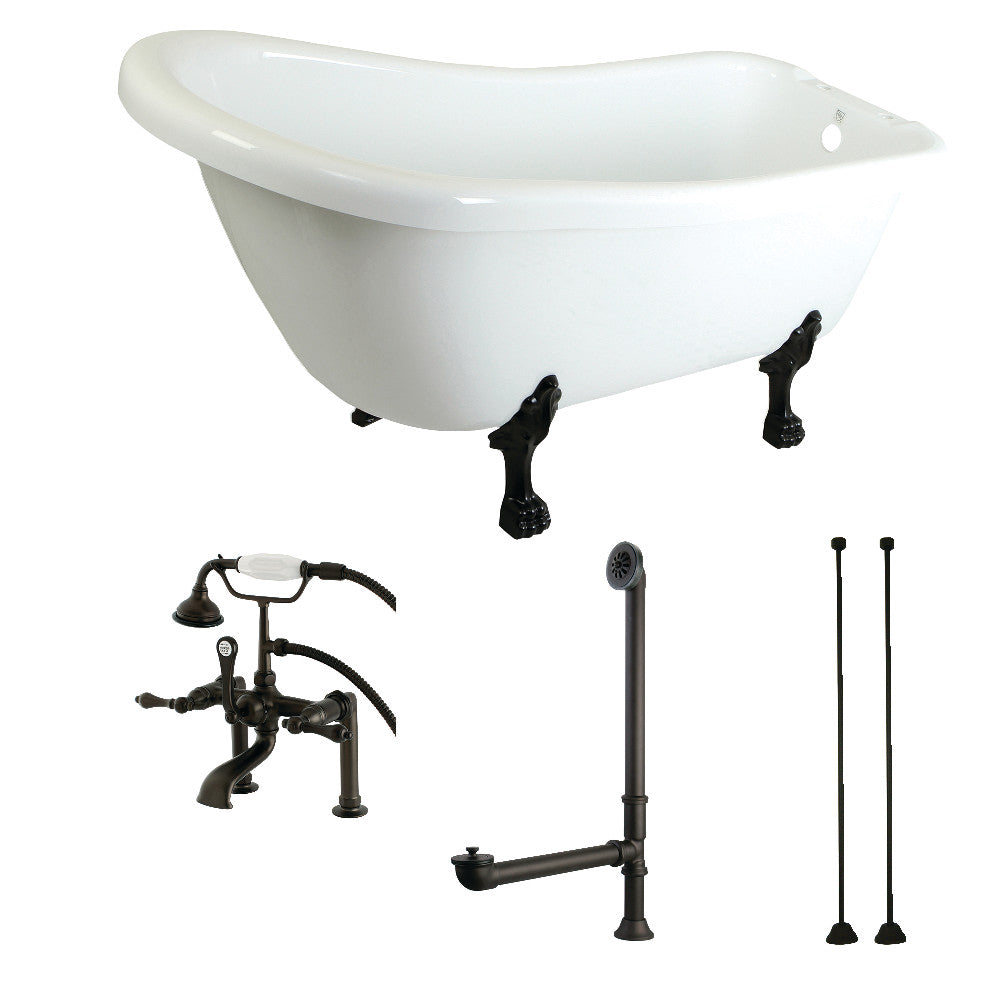 Aqua Eden KTDE692823C5 67" Acrylic Oval Single Slipper Clawfoot Tub with Faucet Drain and Supply Lines Combo, Glossy White/Oil Rubbed Bronze