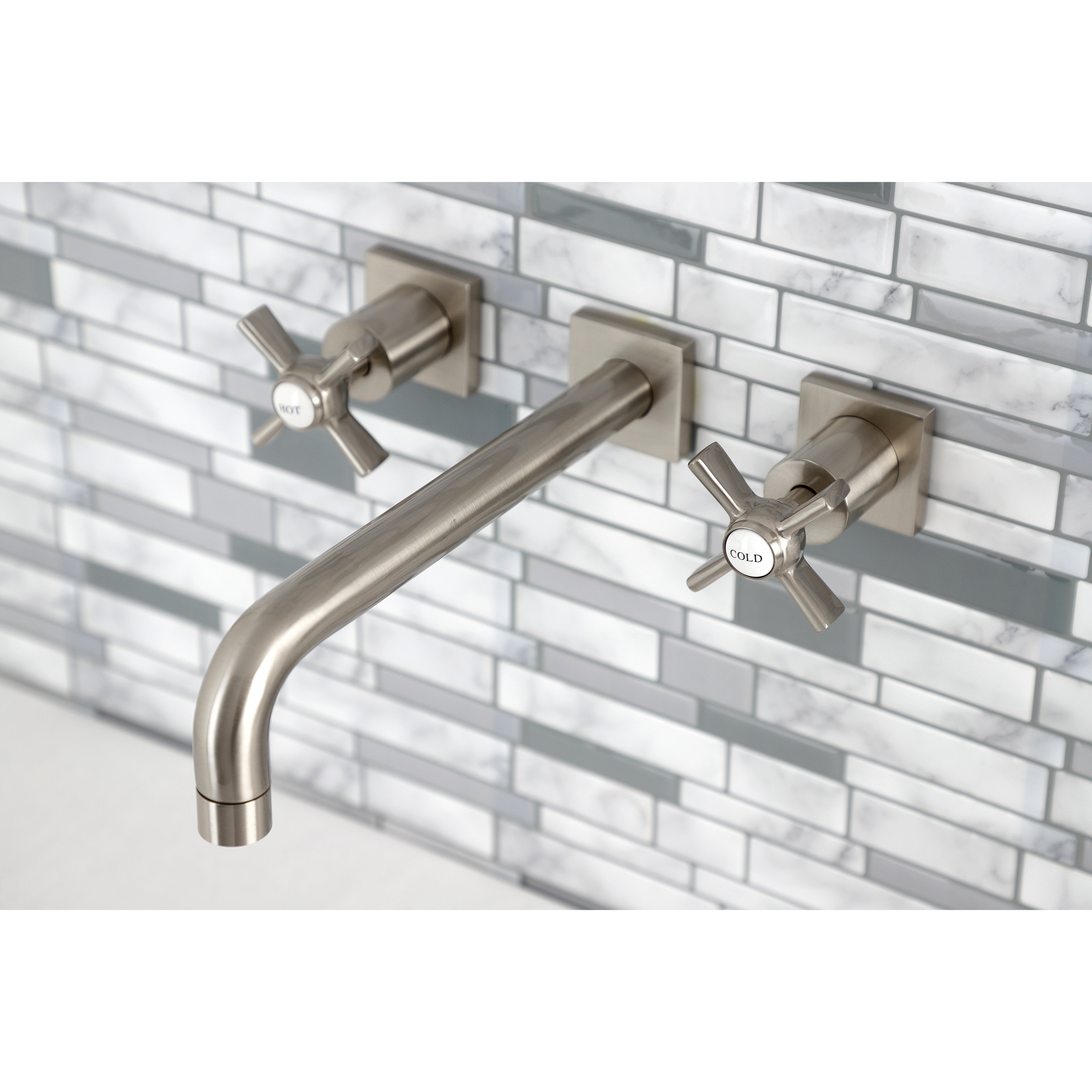Kingston Brass KS6028ZX Millennium Two-Handle Wall Mount Roman Tub Faucet, Brushed Nickel