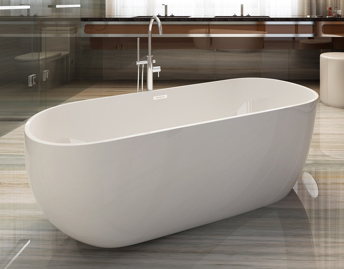 ALFI AB8838 59 inch White Oval Acrylic Free Standing Soaking Bathtub