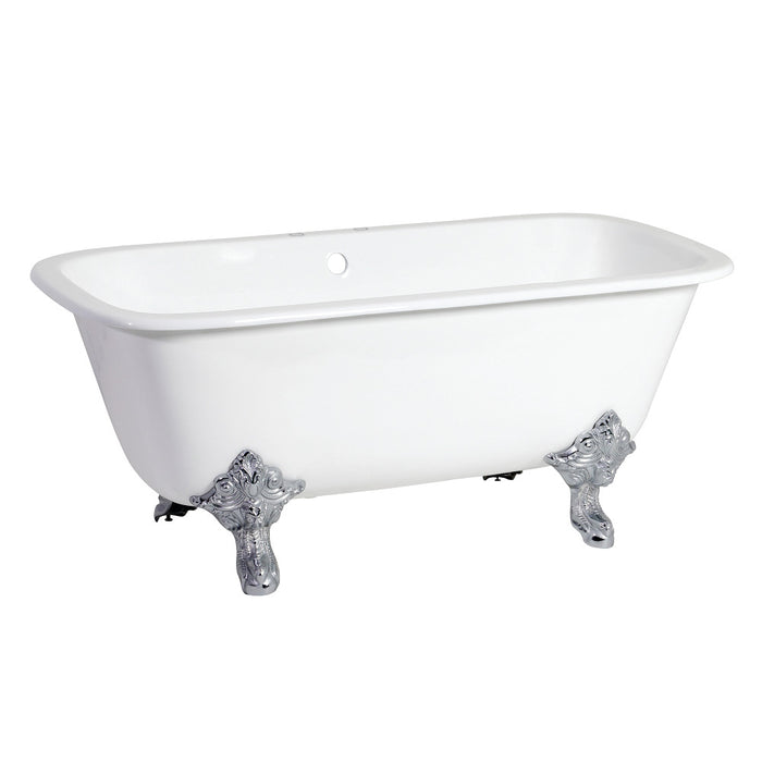 Aqua Eden VCTQ7D6732NL1 67" Cast Iron Rectangular Double Ended Clawfoot Tub (7" Faucet Drillings), White/Polished Chrome