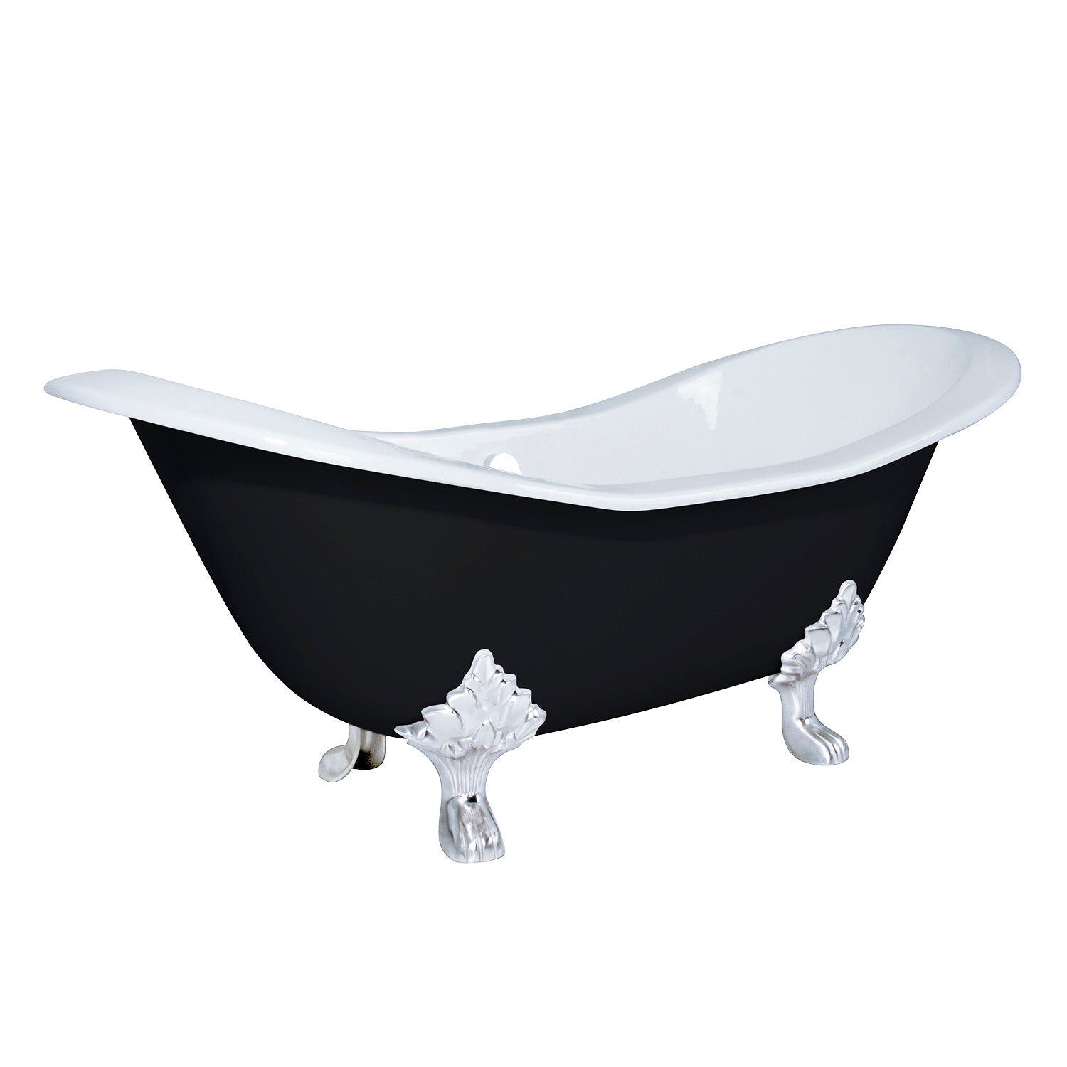 Aqua Eden VBTND7231NC1 72" Cast Iron Oval Double Slipper Clawfoot Tub (No Faucet Drillings), Black/White/Polished Chrome
