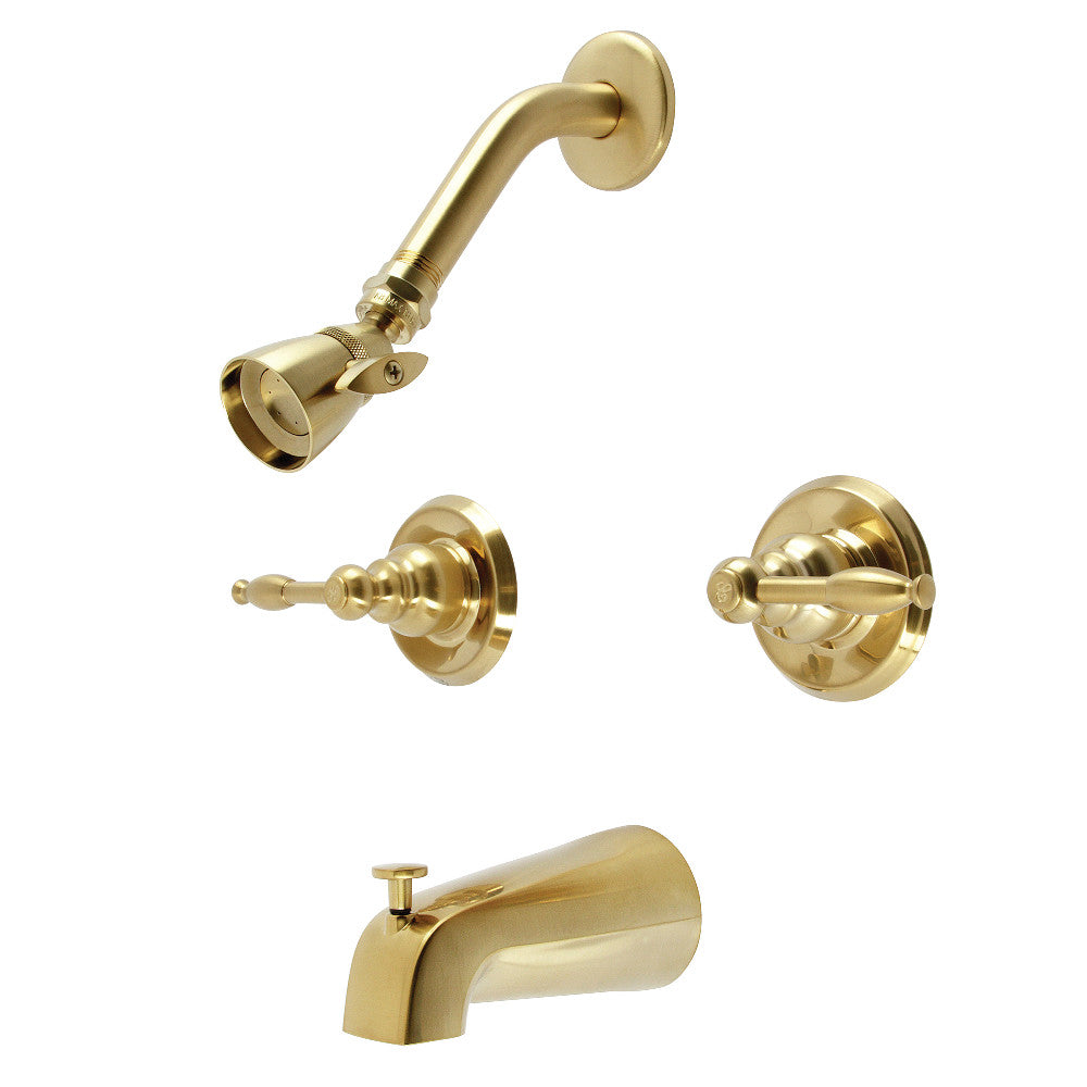 Kingston Brass KB247KL Knight Double-Handle Tub and Shower Faucet, Brushed Brass