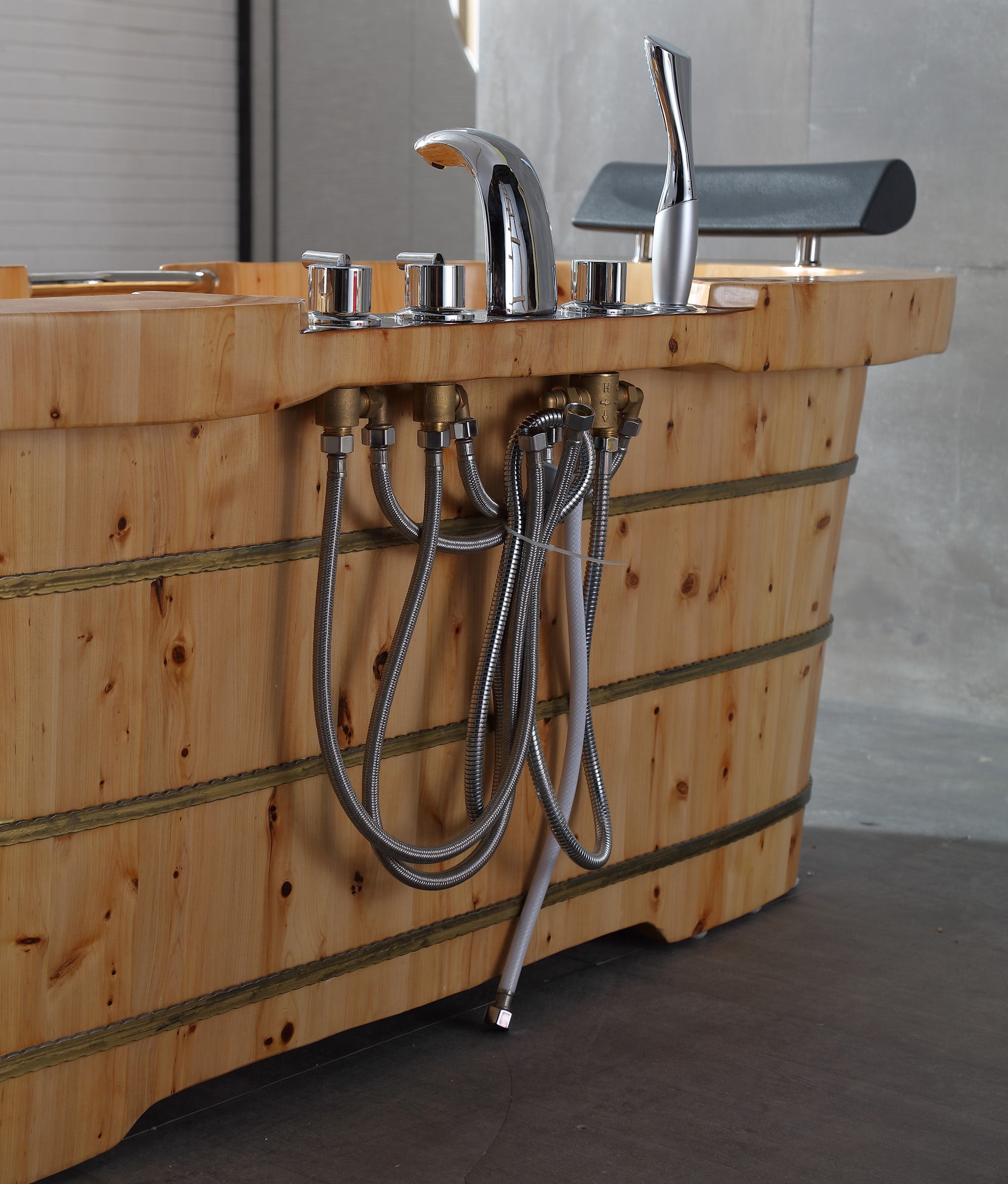 ALFI AB1130 65" 2 Person Free Standing Cedar Wooden Bathtub with Fixtures & Headrests