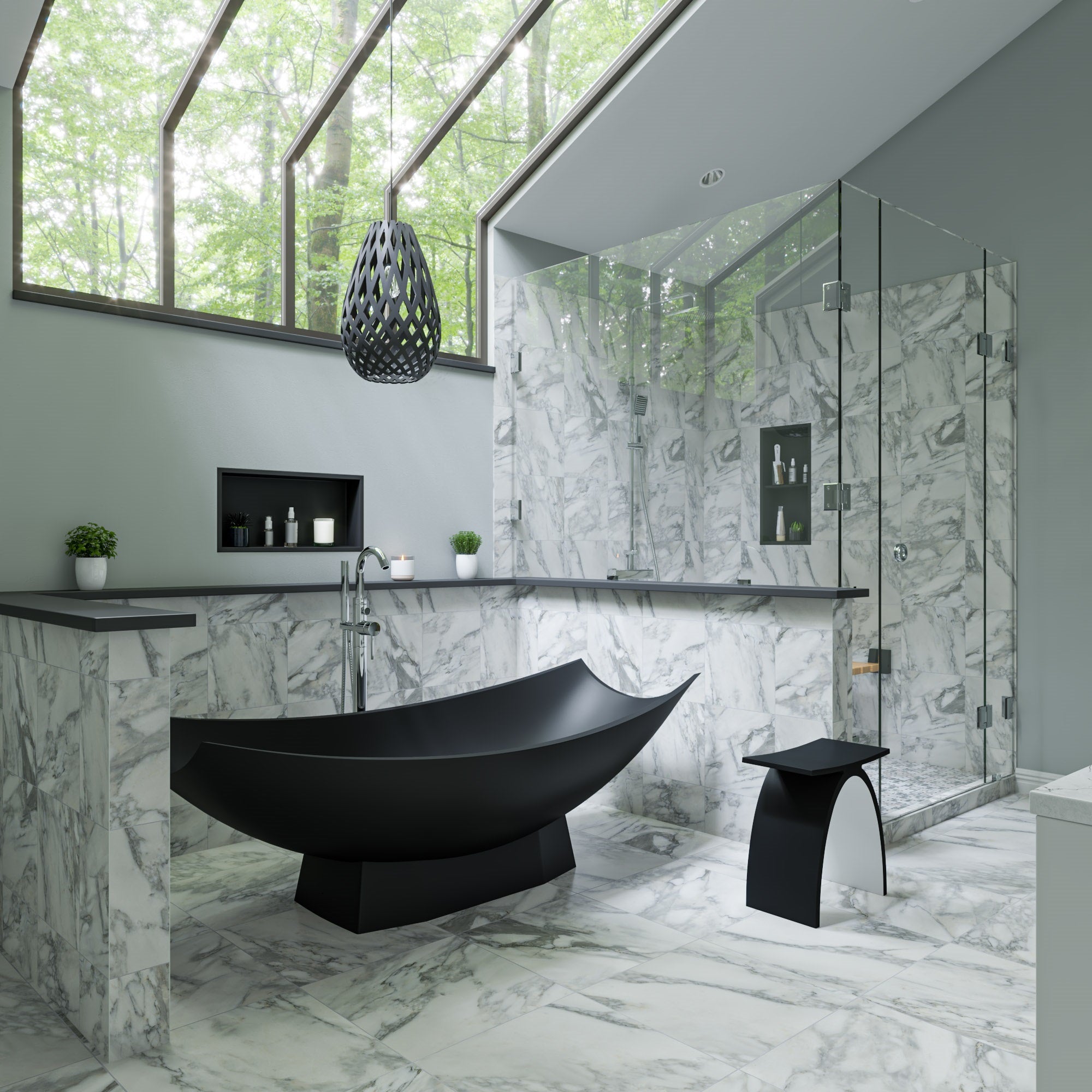 ALFI AB9992BM Black Matte 71" Solid Surface Resin Free Standing Hammock Style Bathtub