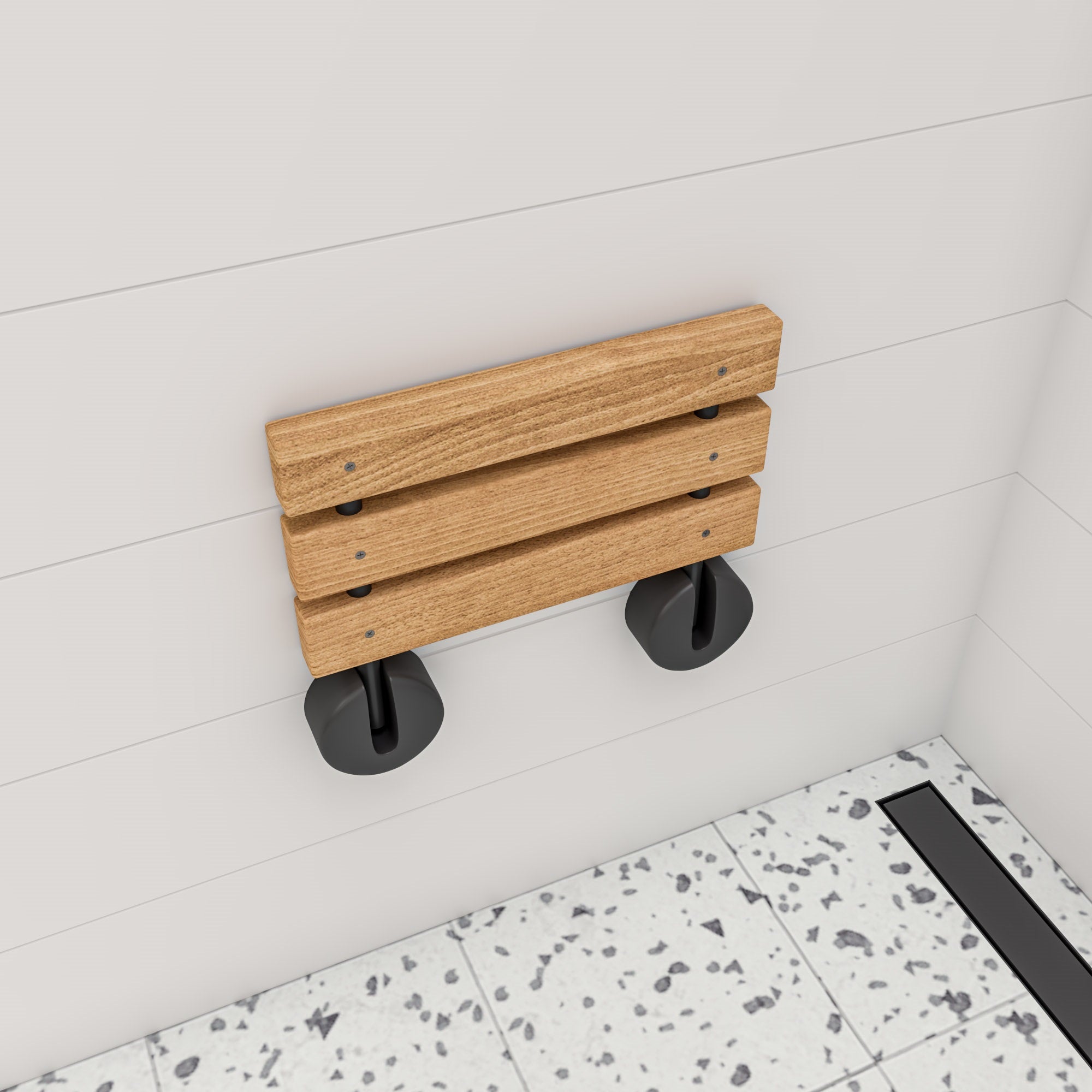 ALFI ABS16R-BM Black Matte 16" Wide Foldable Teak Shower Seat with Round Hardware