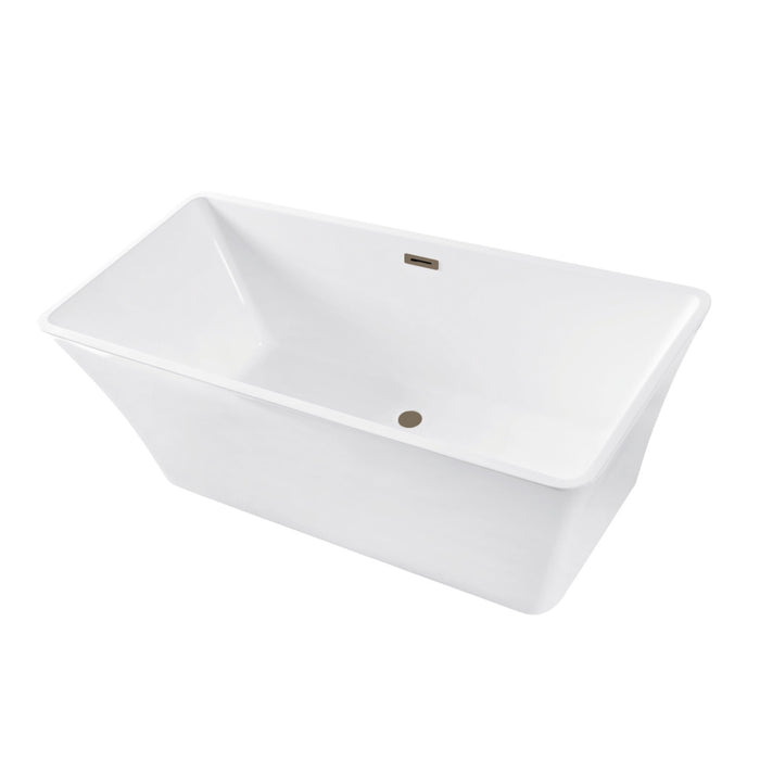 Kingston Brass VTSQ672923C413 67" Acrylic Rectangular Double Ended Freestanding Tub with Drain, Glossy White/Antique Brass