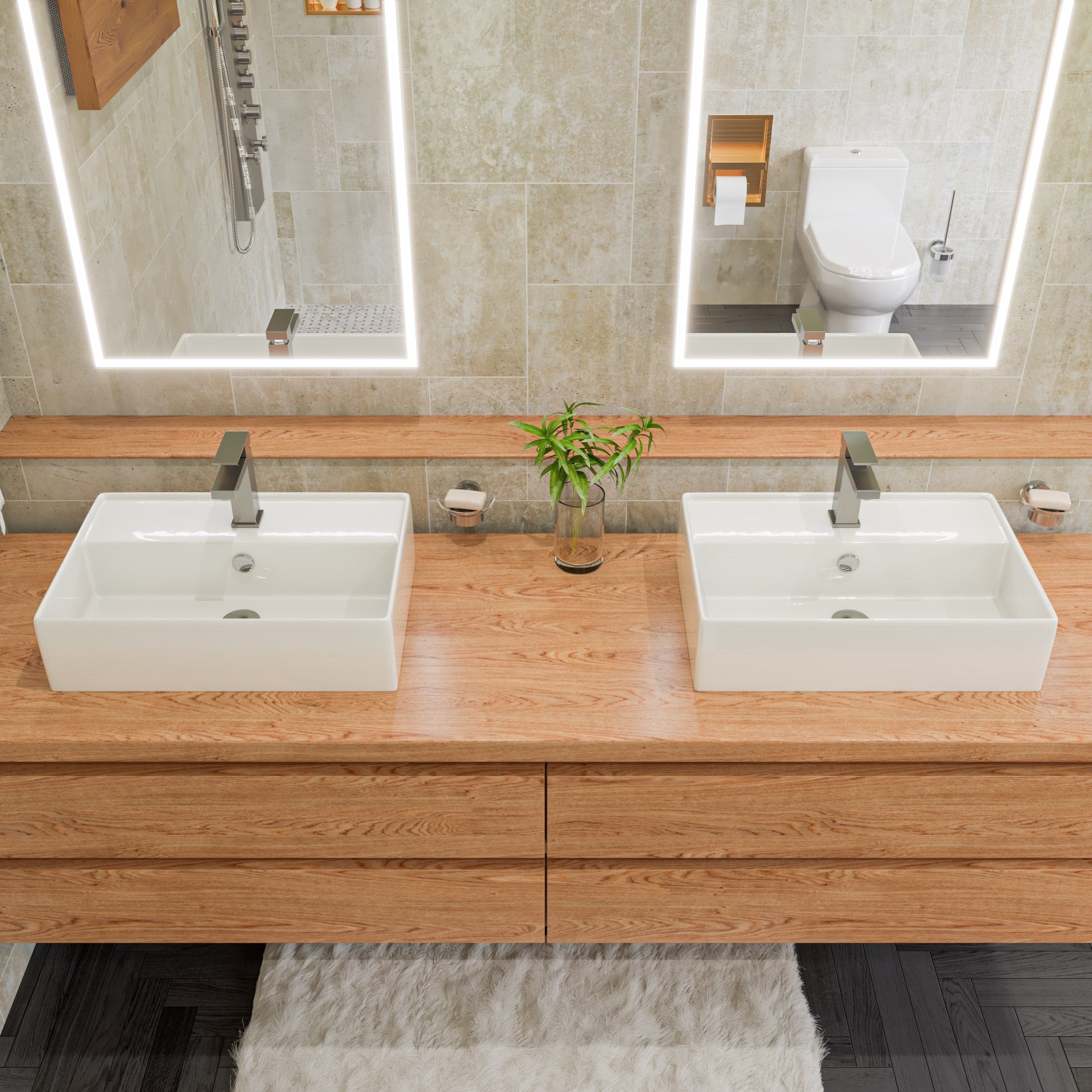 ALFI ABC901-W White 24" Modern Rectangular Above Mount Ceramic Sink with Faucet Hole
