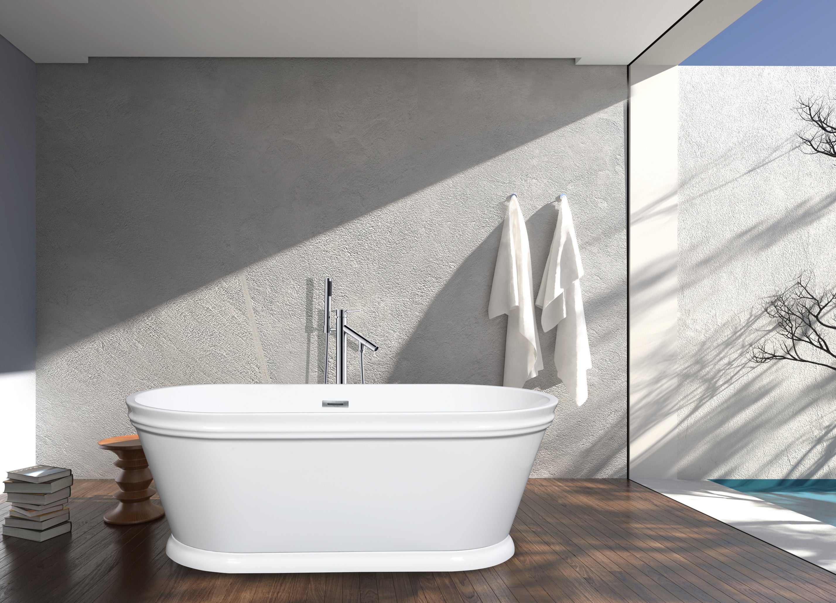 Kingston Brass VTPDE602922 60" Acrylic Oval Double Ended Pedestal Tub with Drain (No Faucet Drillings), Glossy White