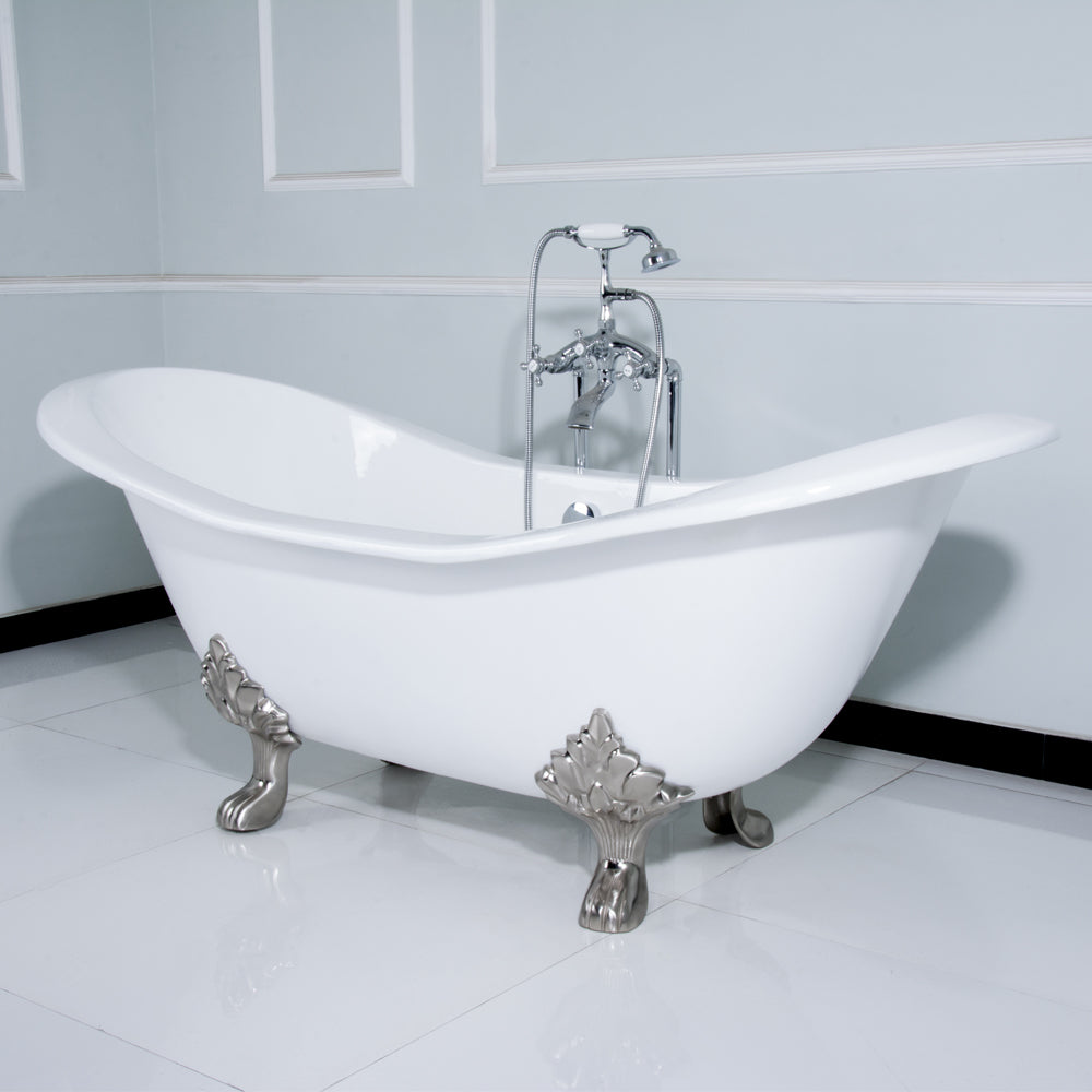 Aqua Eden VCTNDS6130NC1 61" Cast Iron Oval Double Slipper Clawfoot Tub (No Faucet Drillings), White/Polished Chrome