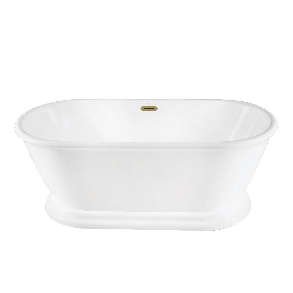 Kingston Brass VTDE663124C427 66" Acrylic Oval Double Ended Pedestal Tub with Drain (No Faucet Drillings), Glossy White/Brushed Brass