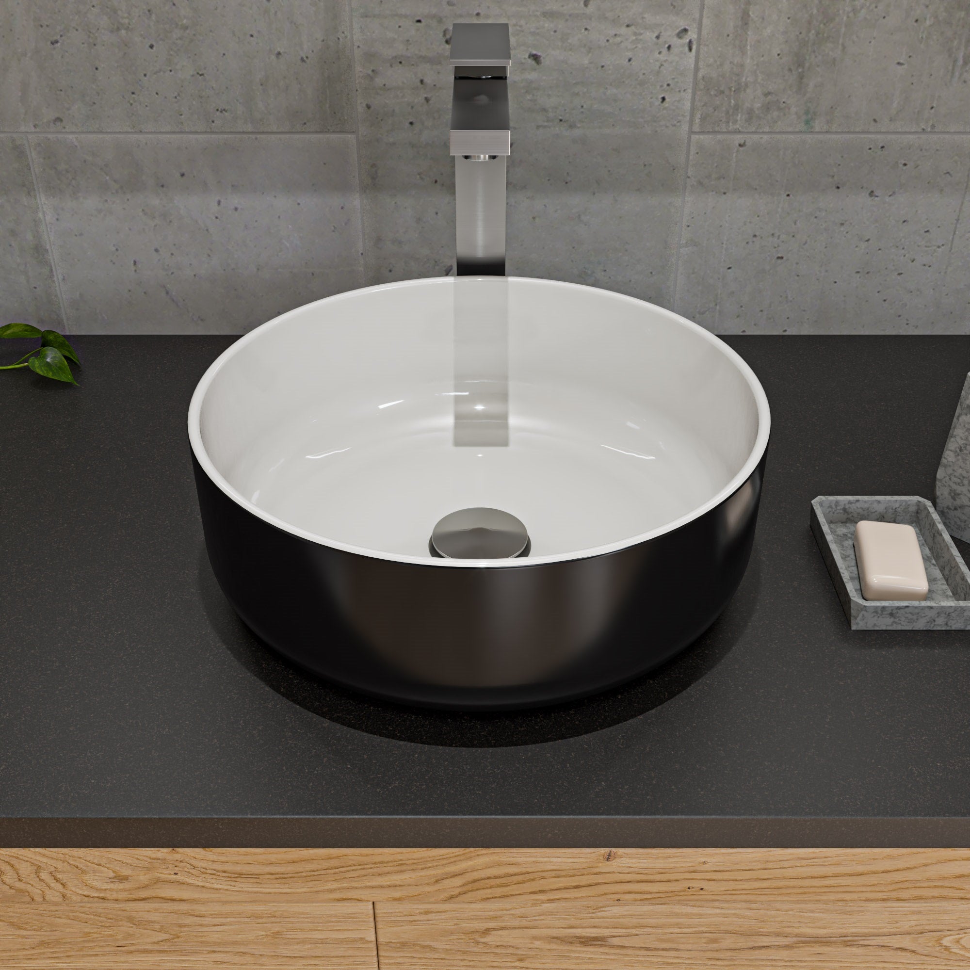 ALFI ABC908 Black & White 15" Round Above Mount Ceramic Sink