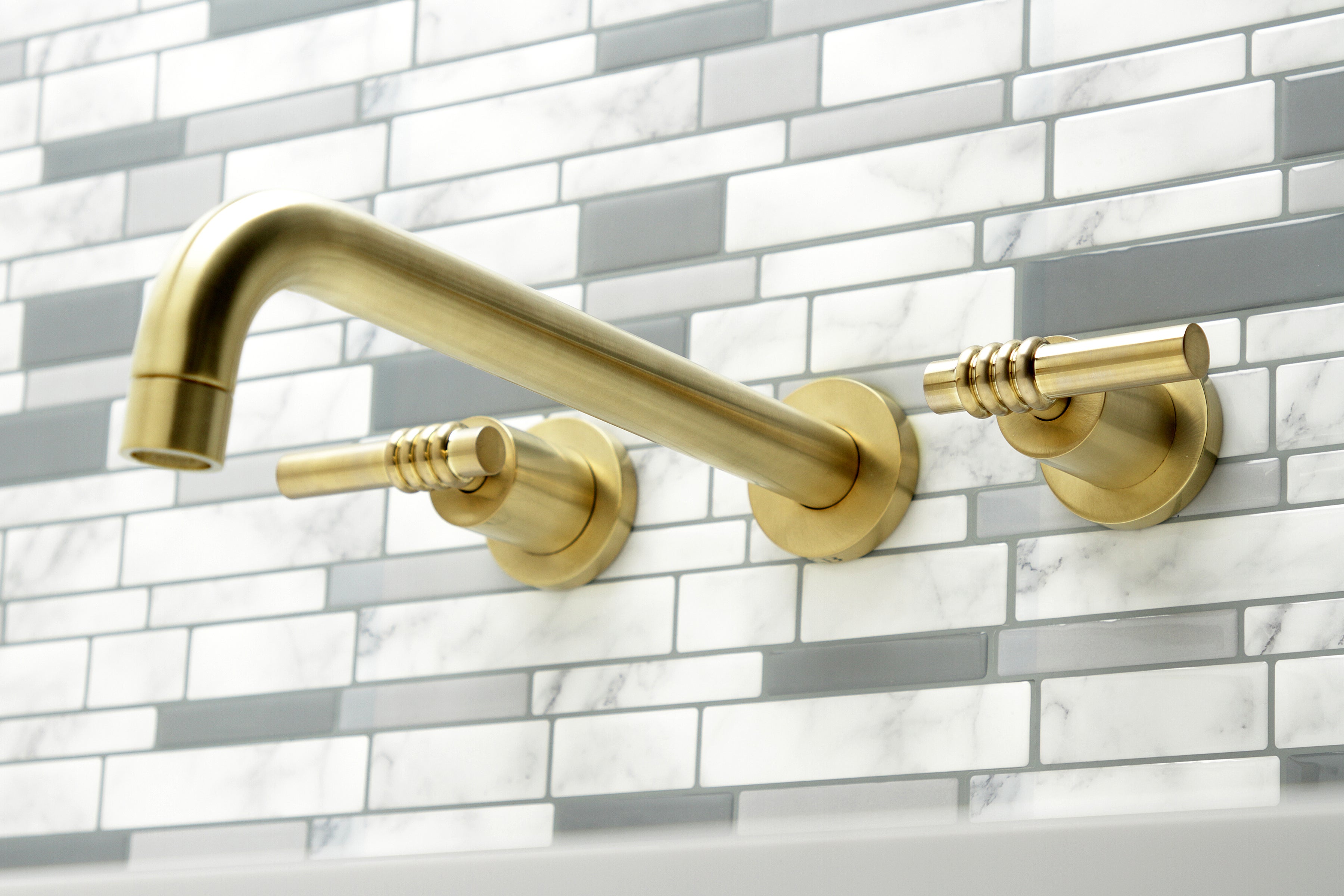 Kingston Brass KS8057ML Milano Two-Handle Wall Mount Roman Tub Faucet, Brushed Brass