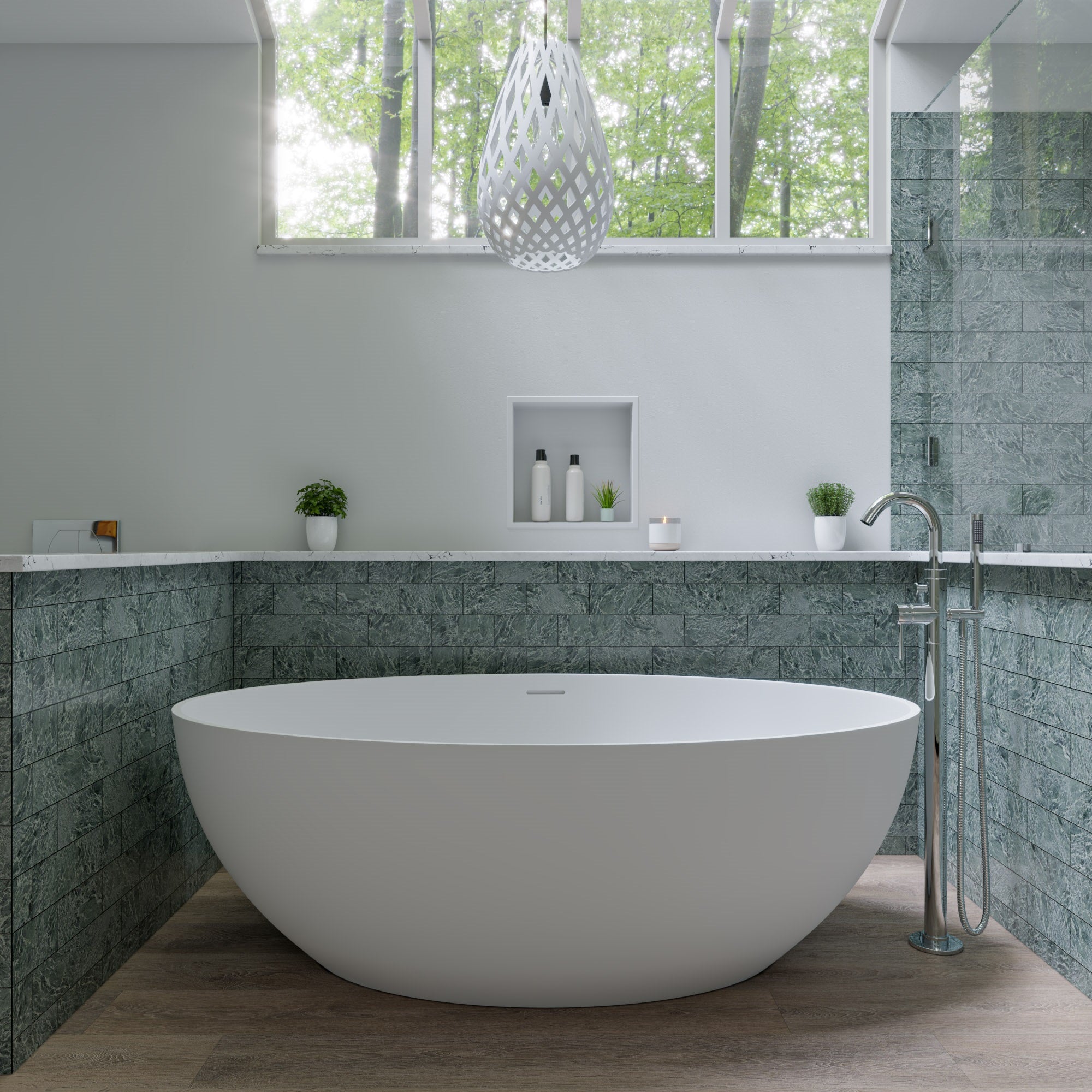 ALFI AB9941 67" White Oval Solid Surface Smooth Resin Soaking Bathtub