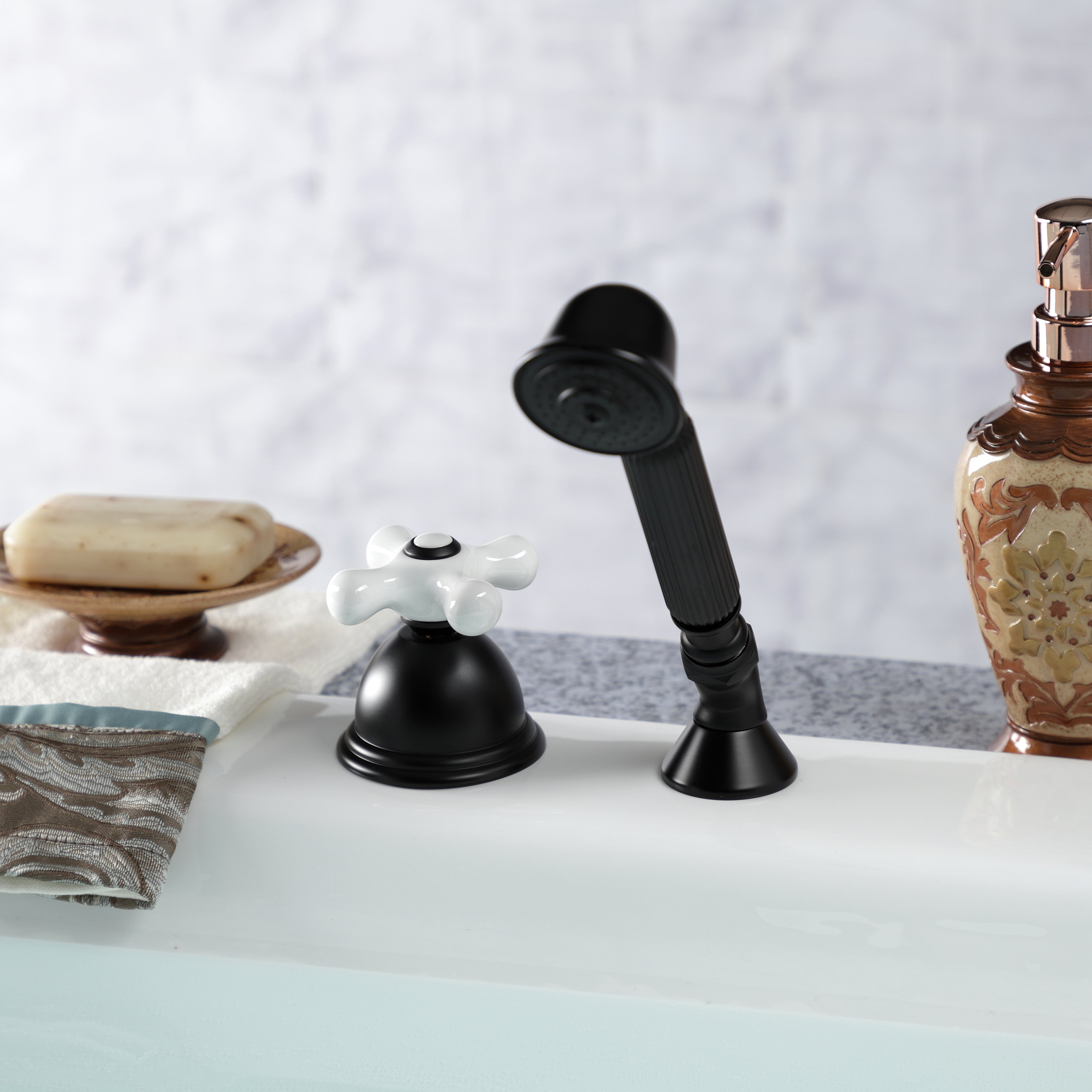 Kingston Brass KSK3350PXTR Deck Mount Hand Shower with Diverter for Roman Tub Faucet, Matte Black