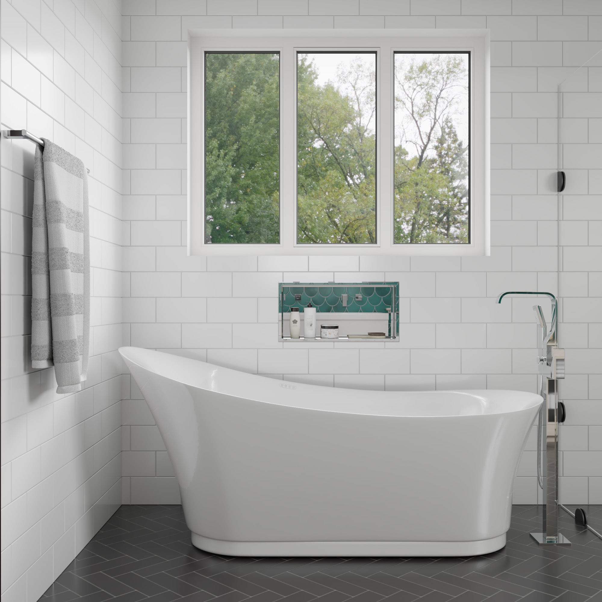 ALFI AB2180-PC Polished Chrome Single Lever Floor Mounted Tub Filler Mixer w Hand Held Shower Head
