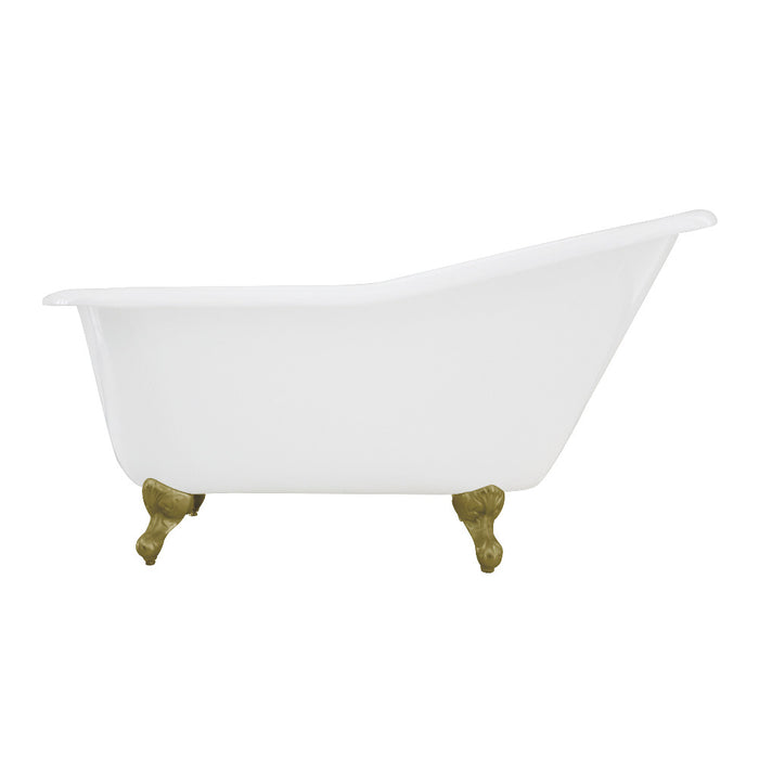 Aqua Eden VCTND6030NT7 60" Cast Iron Oval Single Slipper Clawfoot Tub (No Faucet Drillings), White/Brushed Brass