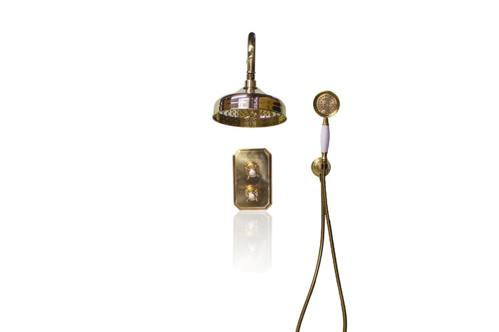WatermarkFixtures Victorian Wall Mount Shower and Hand Held Shower Set Vintage Inspired Brass