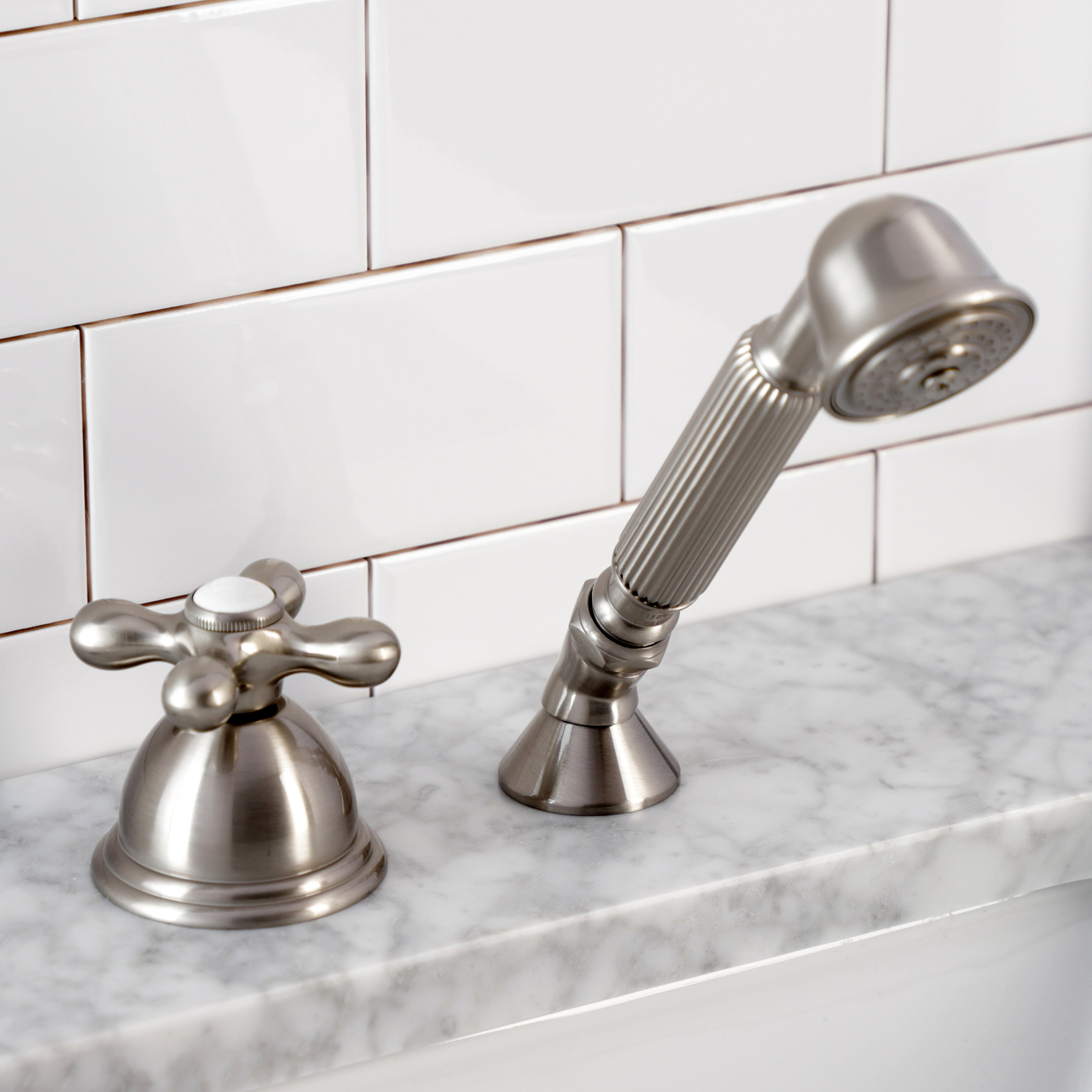 Kingston Brass KSK3358AXTR Deck Mount Hand Shower with Diverter for Roman Tub Faucet, Brushed Nickel