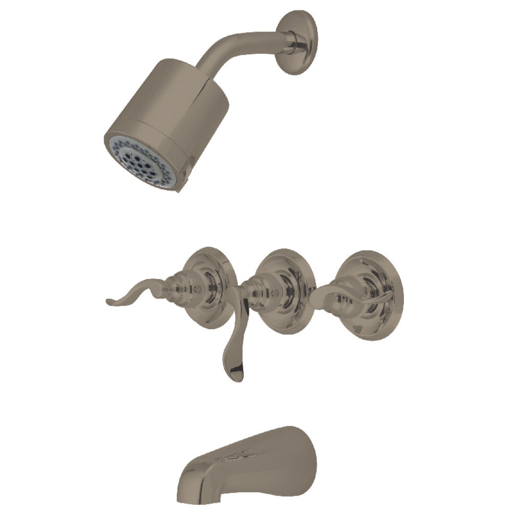 Kingston Brass KB8238NFL NuWave French Triple-Handle Tub and Shower Faucet, Brushed Nickel