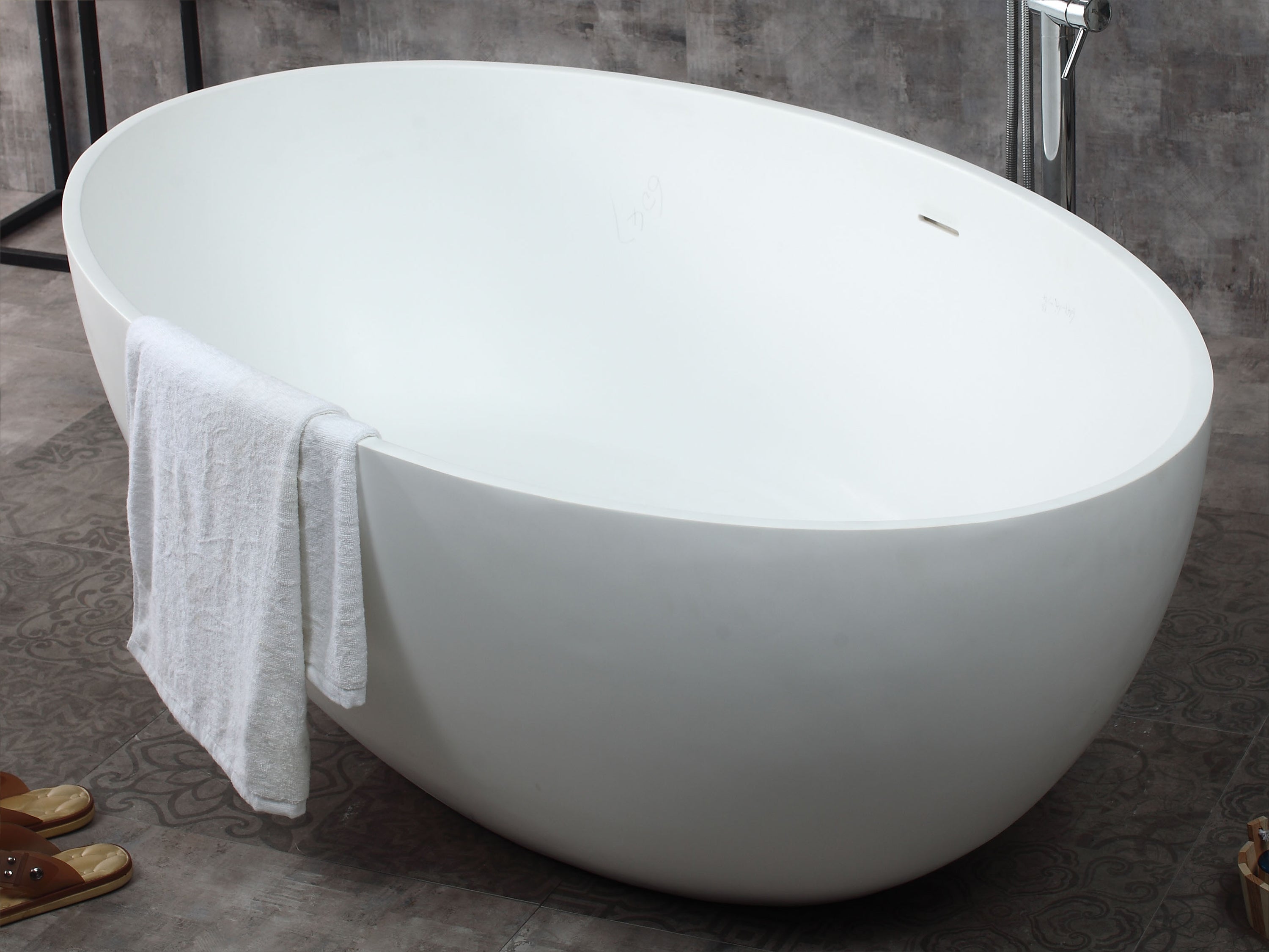 ALFI AB9941 67" White Oval Solid Surface Smooth Resin Soaking Bathtub