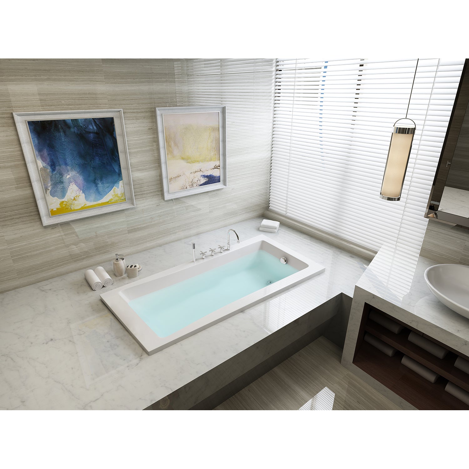 Aqua Eden VTPN593017 59" Acrylic Rectangular Drop-In Tub with Reversible Drain, Glossy White