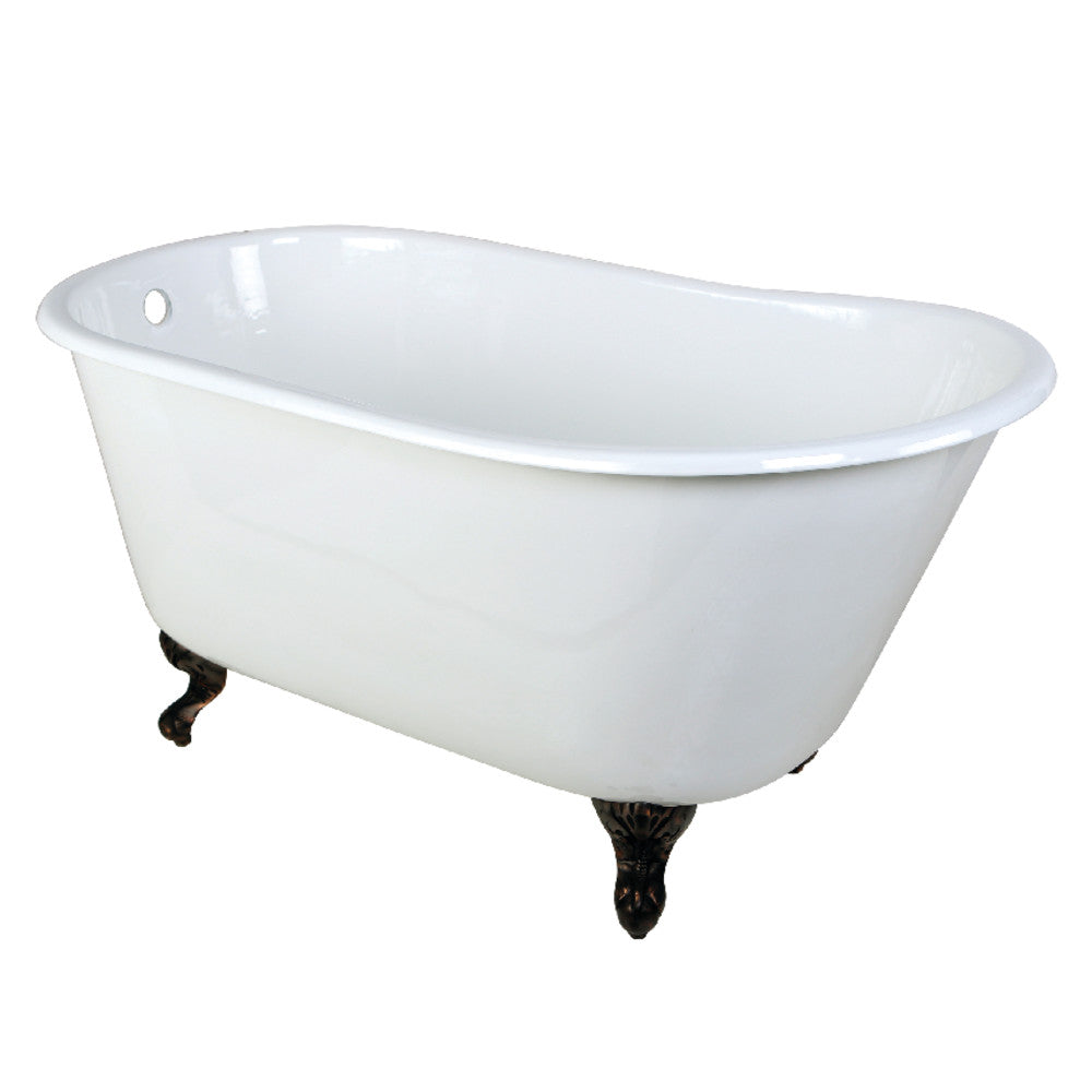 Aqua Eden VCTND5328NT5 53" Cast Iron Oval Single Slipper Clawfoot Tub (No Faucet Drillings), White/Oil Rubbed Bronze