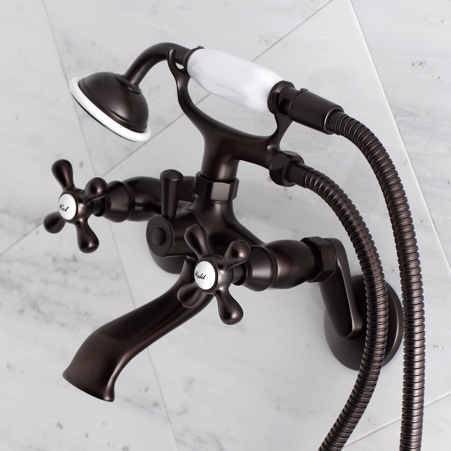 Kingston Brass KS266ORB Kingston Wall Mount Clawfoot Tub Faucet with Hand Shower, Oil Rubbed Bronze