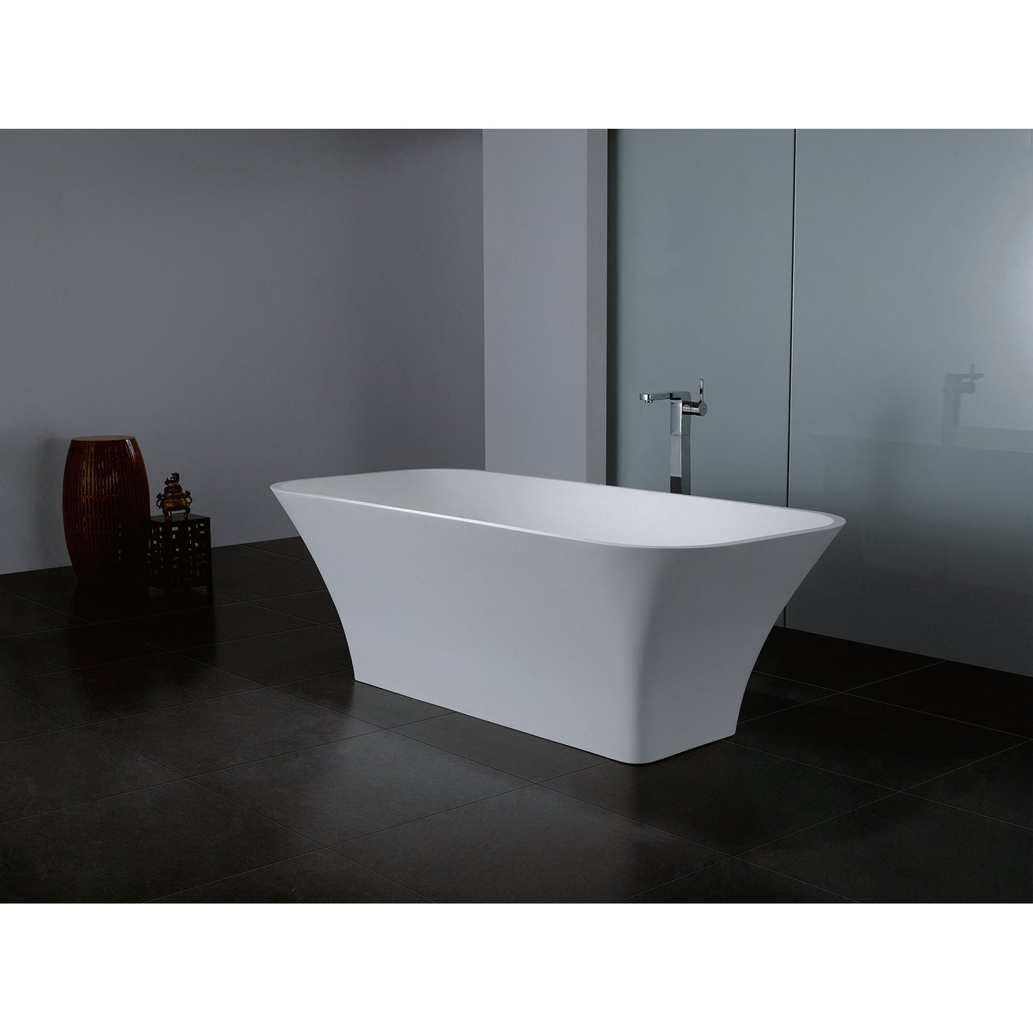 Kingston Brass VRTSQ683222 68" Solid Surface Rectangular Double Ended Freestanding Tub with Drain, Matte White