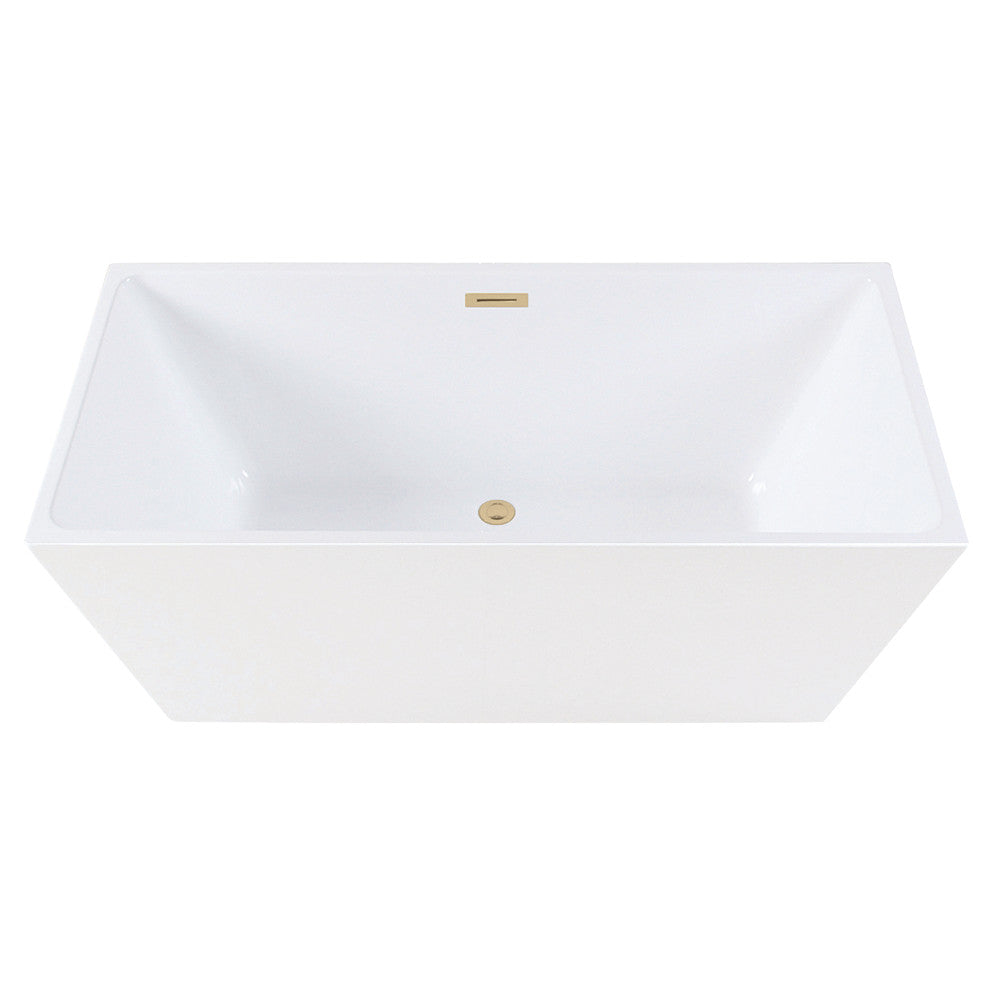 Kingston Brass VTSQ593223C412 59" Acrylic Rectangular Double Ended Freestanding Tub with Drain, Glossy White/Polished Brass