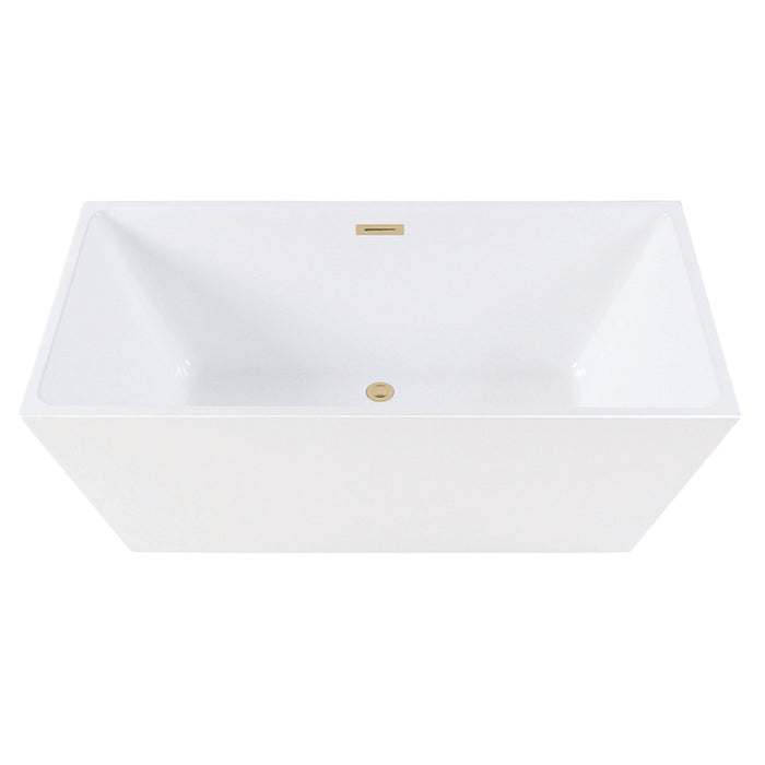 Kingston Brass VTSQ593223C412 59" Acrylic Rectangular Double Ended Freestanding Tub with Drain, Glossy White/Polished Brass