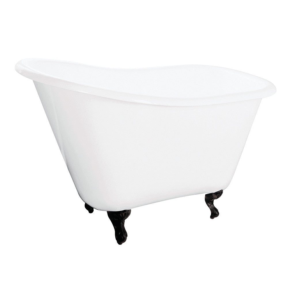 Aqua Eden VCTND5130NT0 51" Cast Iron Classic Flat-Rim Single Slipper Clawfoot Tub (No Faucet Drillings), White/Matte Black