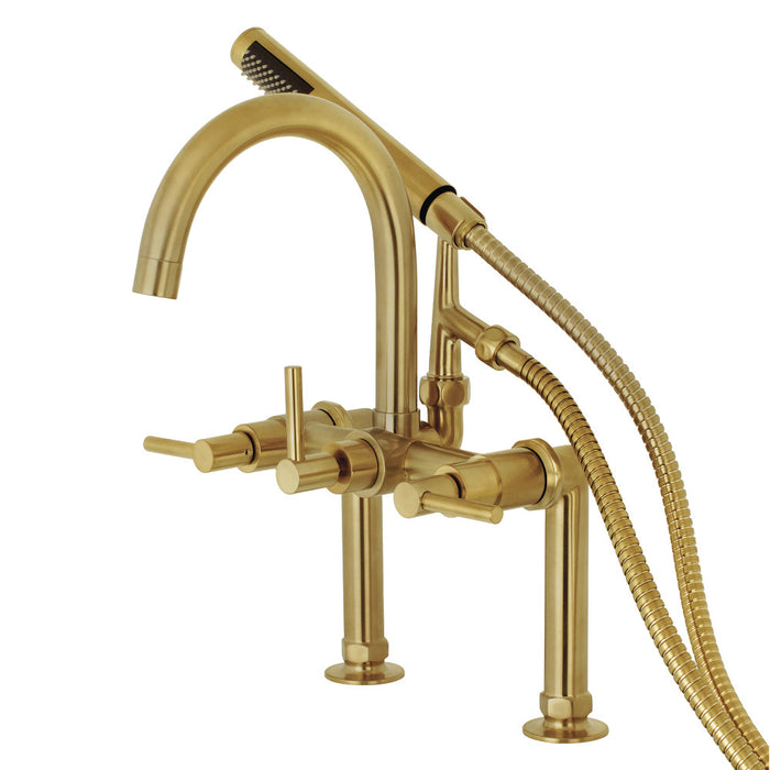 Aqua Vintage AE8107DL Concord 7" Center Deck-Mount Clawfoot Tub Faucet with Hand Shower, Brushed Brass