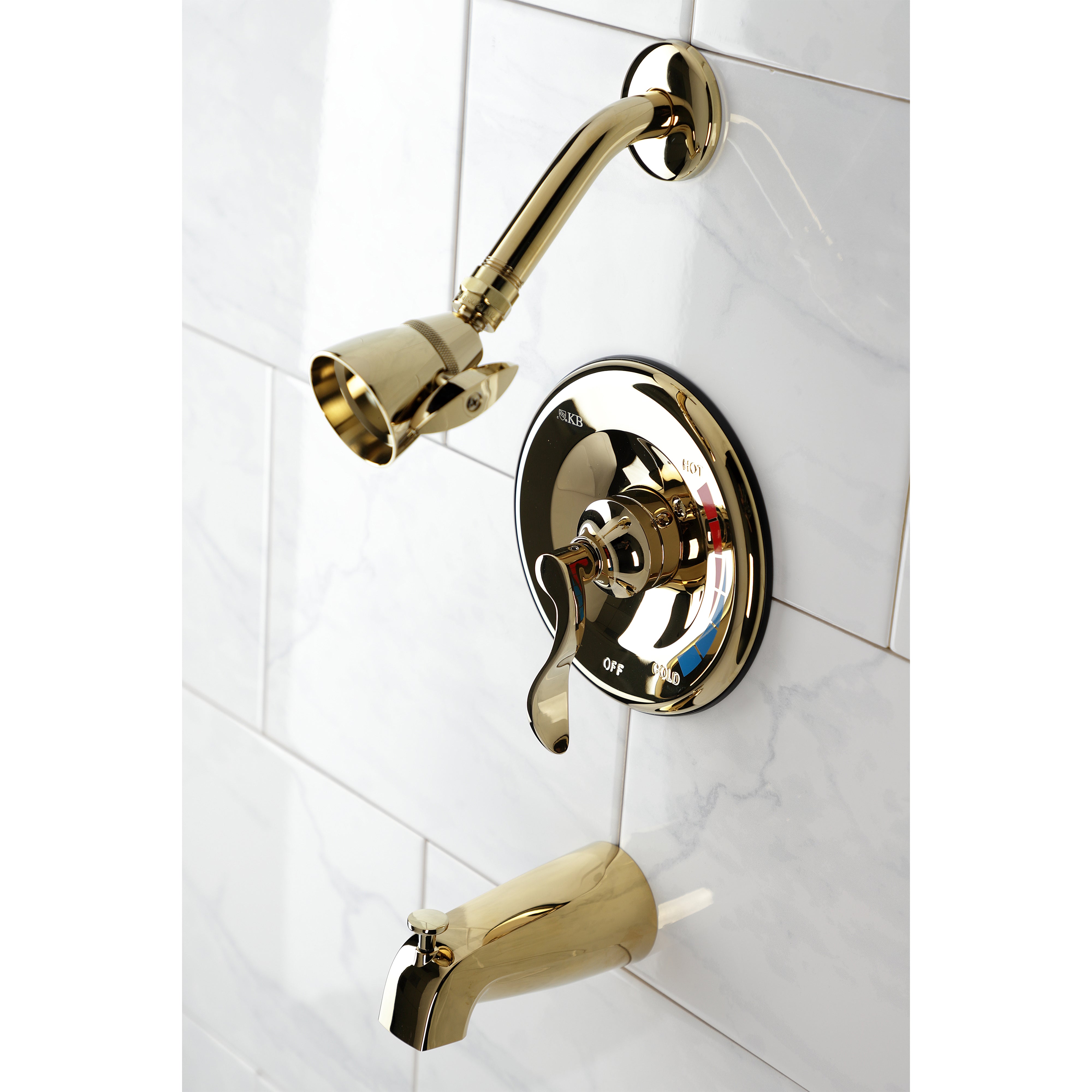 Kingston Brass KB8632DFL NuWave Single-Handle Pressure Balanced Tub and Shower Faucet, Polished Brass