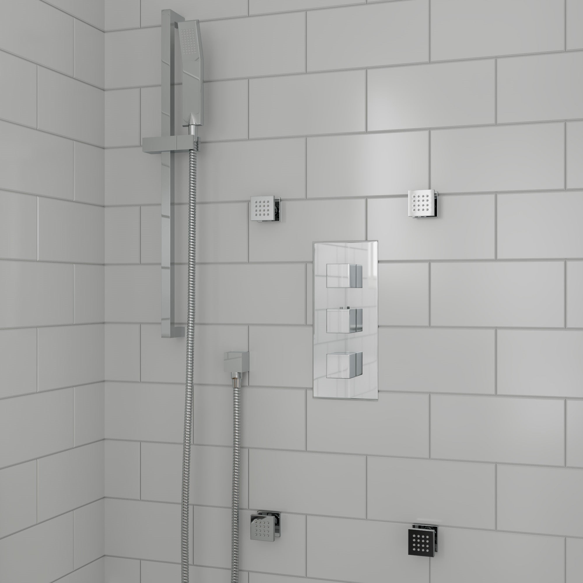 ALFI AB2801-PC Polished Chrome Concealed 3-Way Thermostatic Valve Shower Mixer Square Knobs