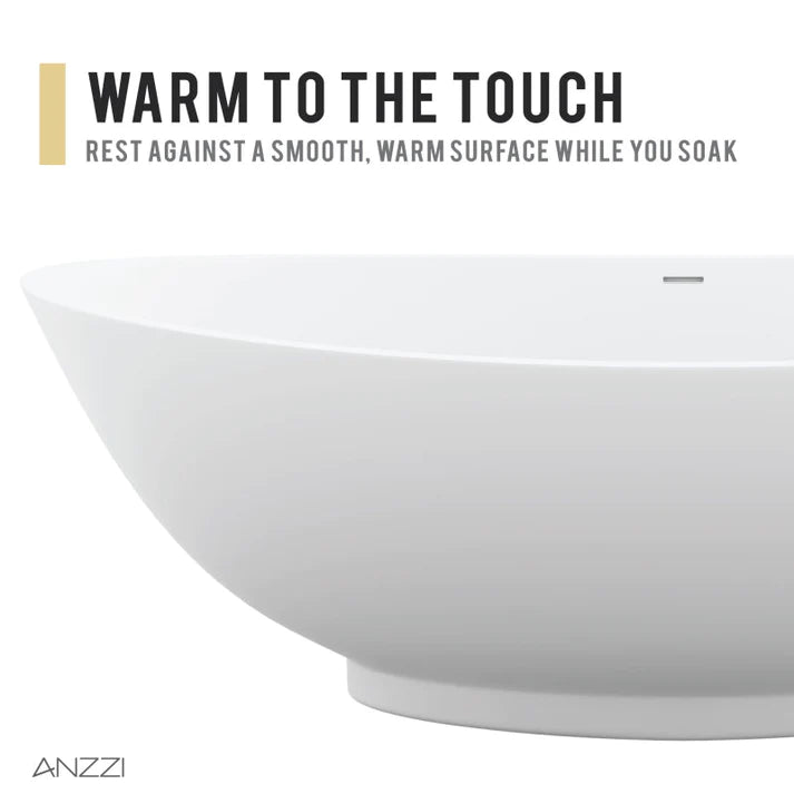 ANZZI Masoko 6.2 ft. Solid Surface Center Drain Freestanding Bathtub in Matte White - Bathroom Design Center