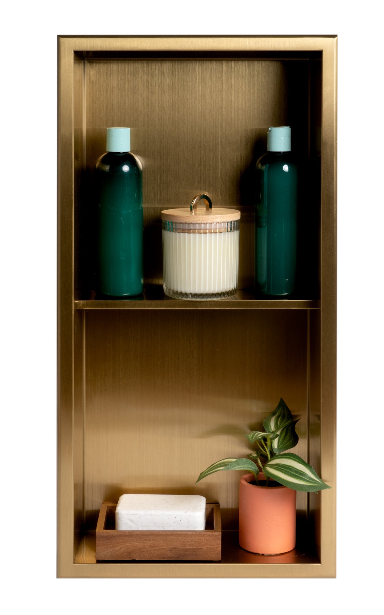 ALFI ABNP1224-BG 12" x 24" Brushed Gold PVD Stainless Steel Vertical Double Shelf Shower Niche