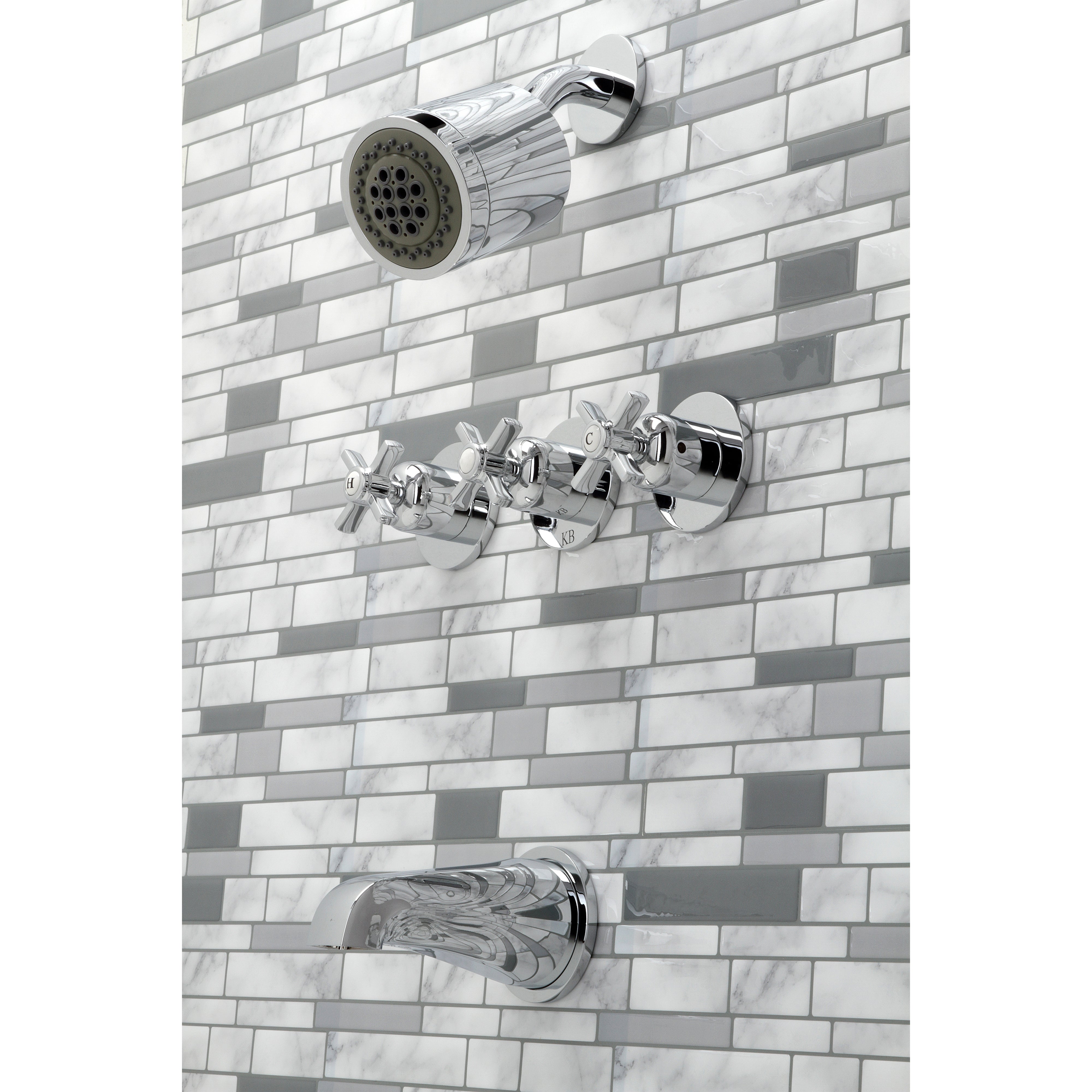 Kingston Brass KBX8131ZX Millennium Triple-Handle Tub and Shower Faucet, Polished Chrome