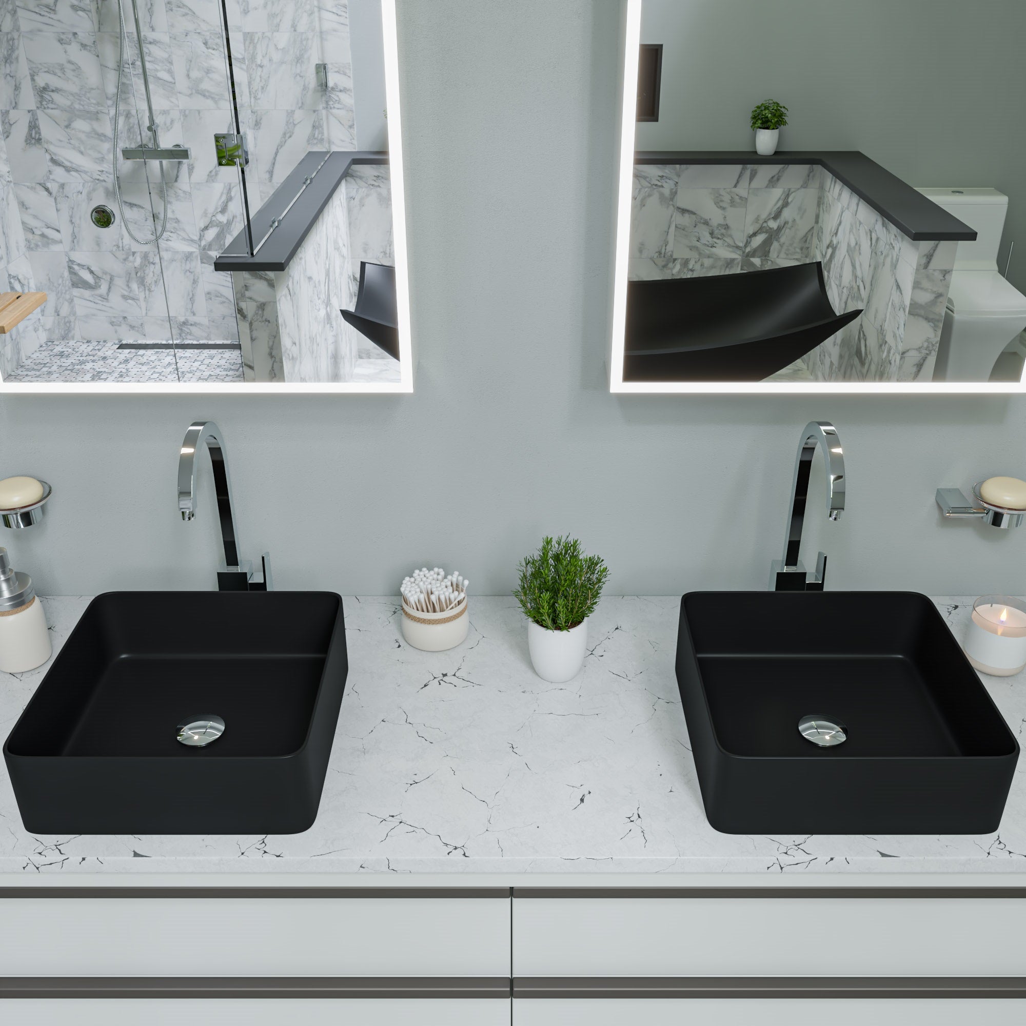 ALFI ABC903-BM Black Matte 16" Modern Square Above Mount Ceramic Sink