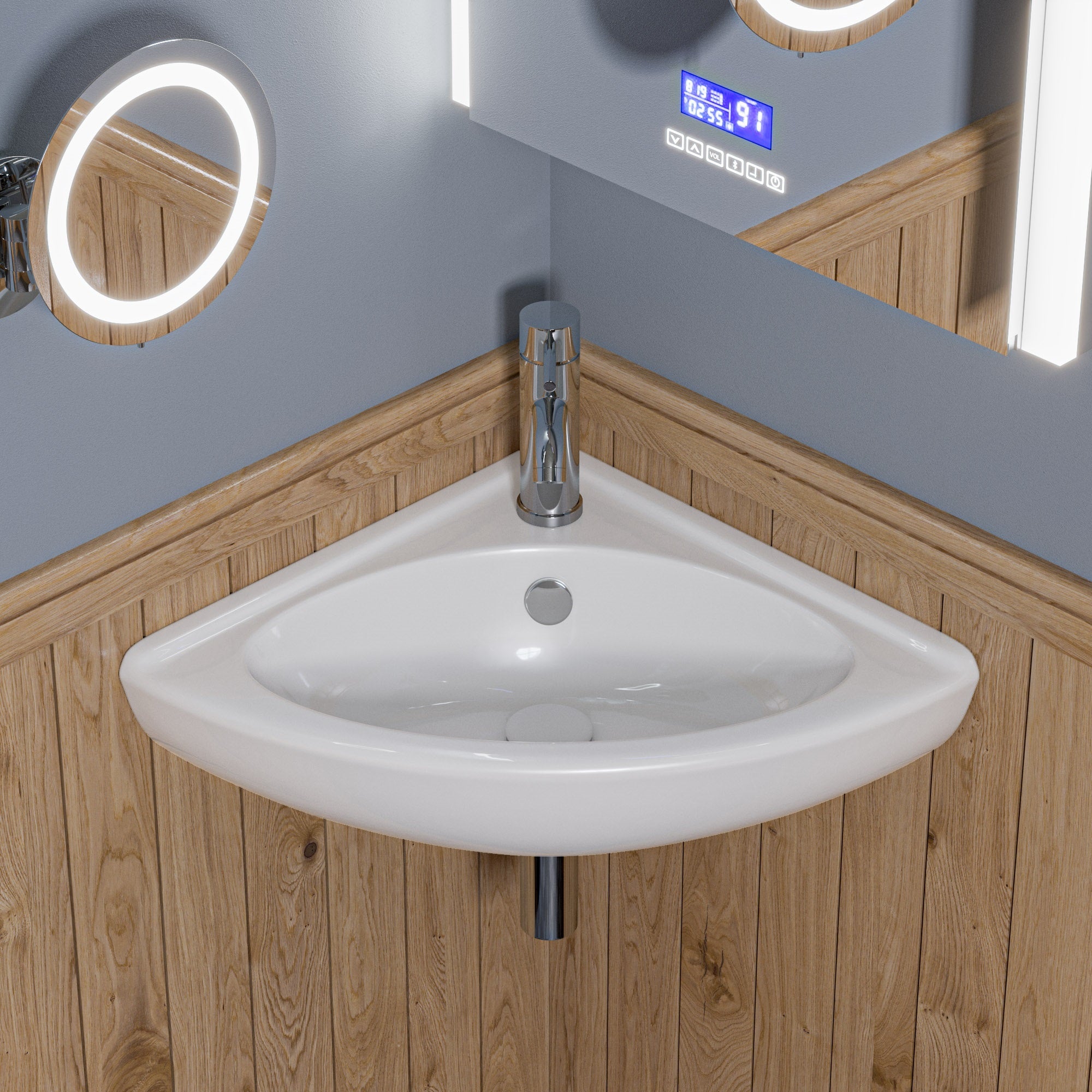 ALFI ABC120 White 22" Corner Wall Mounted Ceramic Sink with Faucet Hole