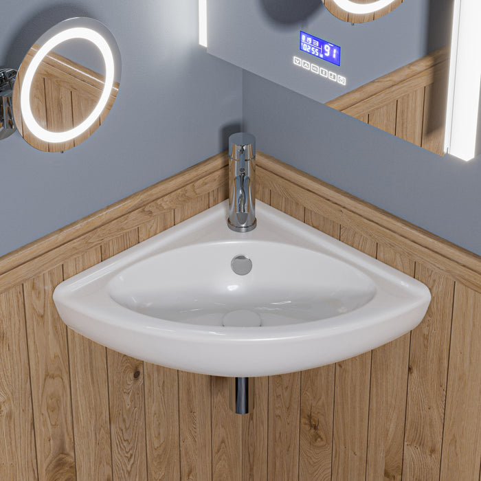 ALFI ABC120 White 22" Corner Wall Mounted Ceramic Sink with Faucet Hole