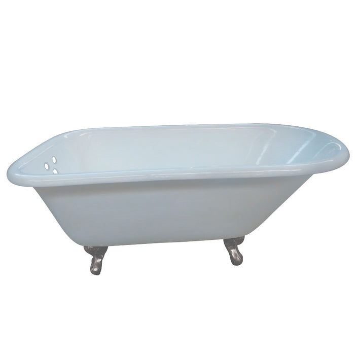 Aqua Eden VCT3D543019NT8 54" Cast Iron Oval Rectangular Roll Top Clawfoot Tub (3-3/8" Wall Drillings), White/Brushed Nickel