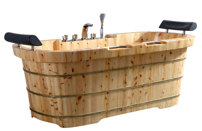 ALFI AB1130 65" 2 Person Free Standing Cedar Wooden Bathtub with Fixtures & Headrests