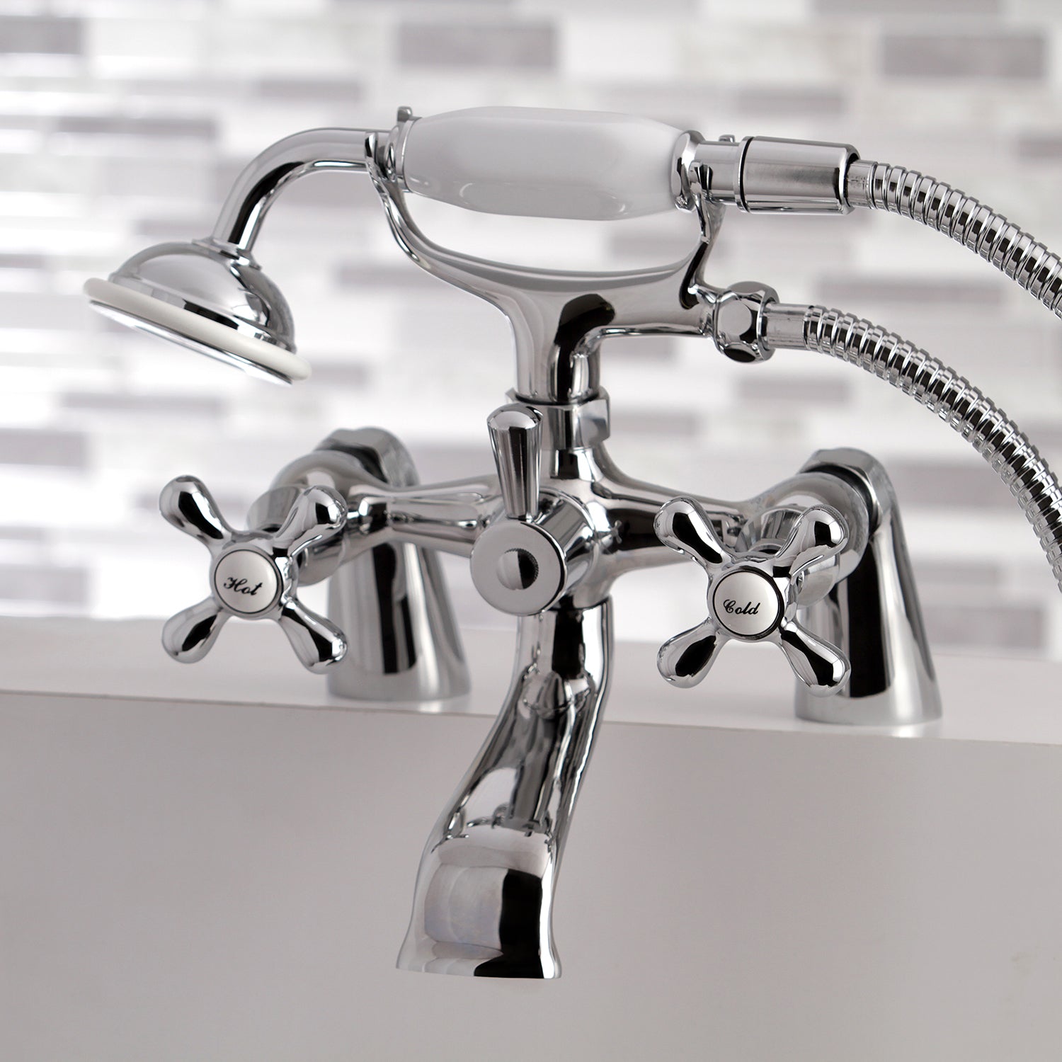 Kingston Brass KS267C Kingston 6" Center Deck-Mount Clawfoot Tub Faucet with Hand Shower, Polished Chrome