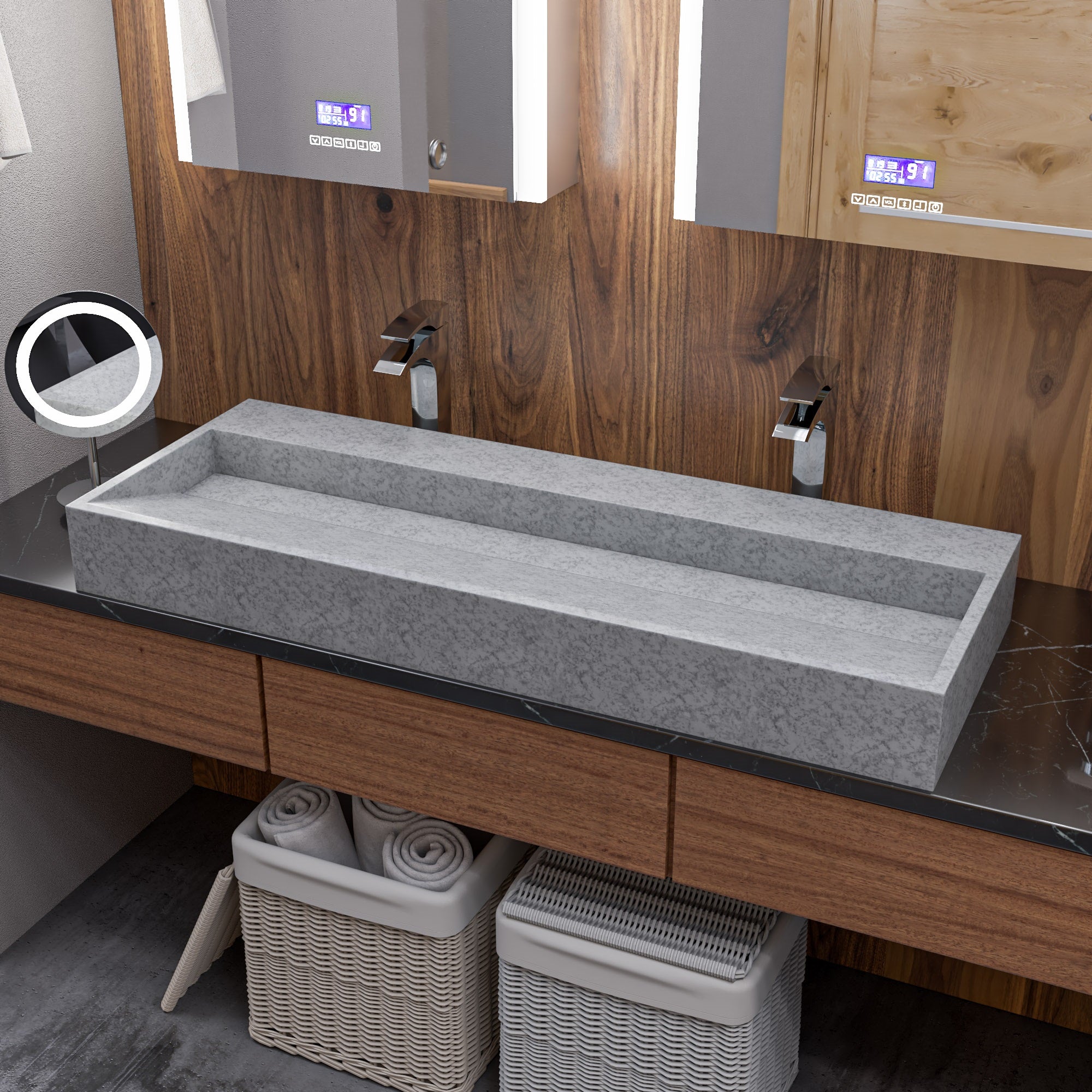 ALFI ABCO48TR 48" Solid Concrete Gray Matte Trough Sink for the Bathroom
