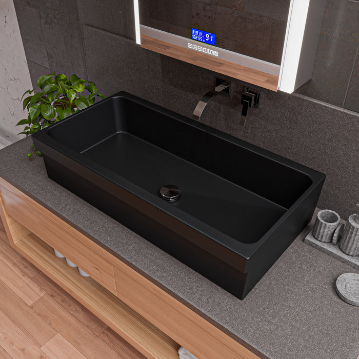 ALFI AB36TRBM 36" Black Matte Above Mount Fireclay Bathroom Trough Sink