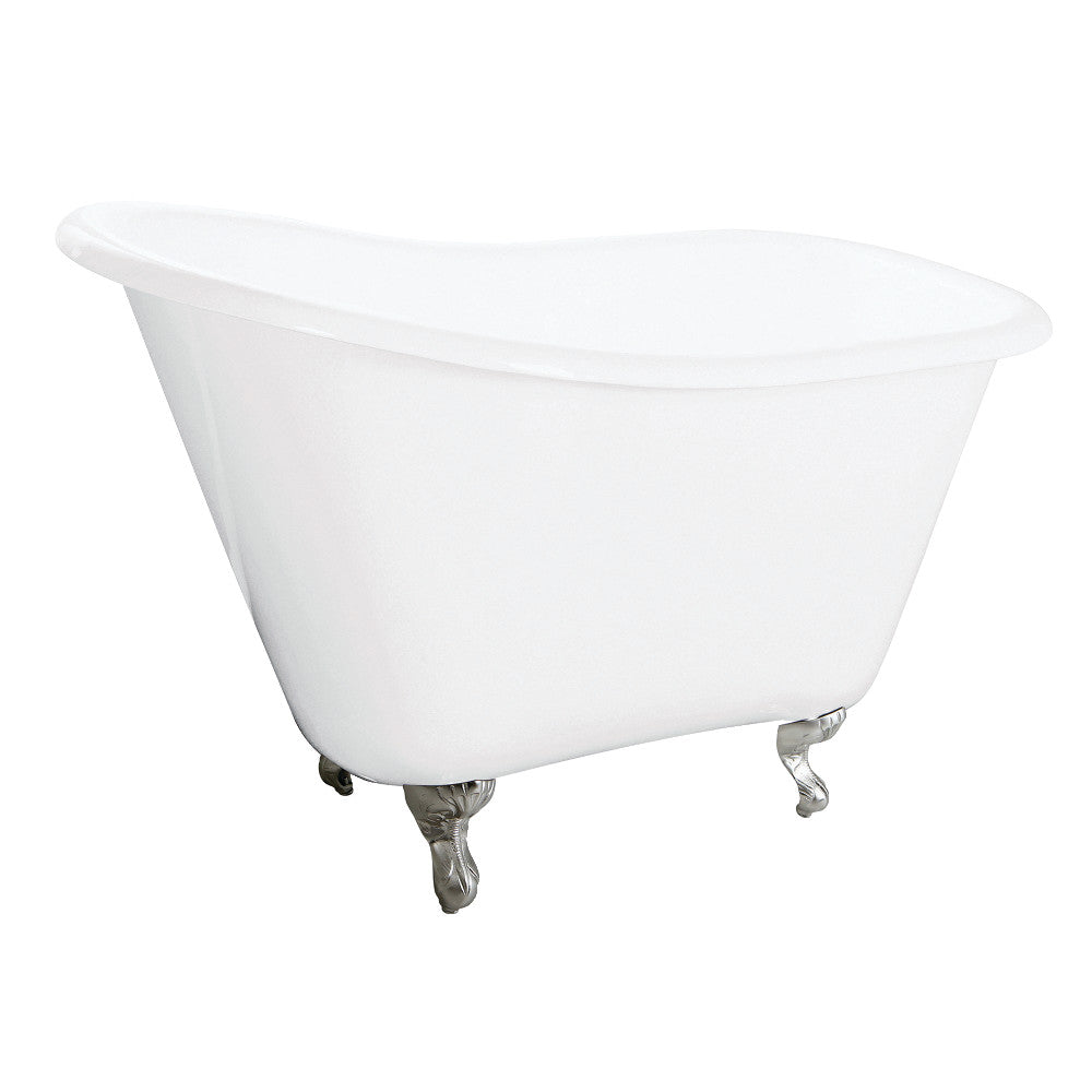 Aqua Eden VCTND5130NT8 51" Cast Iron Classic Flat-Rim Single Slipper Clawfoot Tub (No Faucet Drillings), White/Brushed Nickel