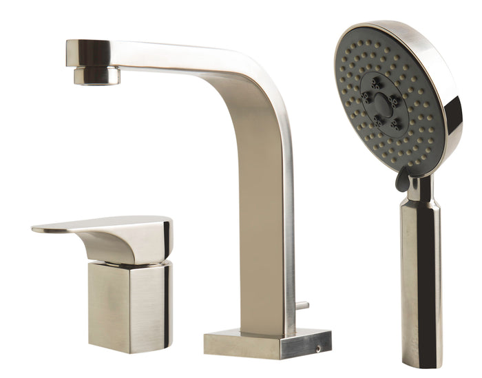 ALFI AB2703-BN Brushed Nickel Deck Mounted Tub Filler and Round Hand Held Shower Head