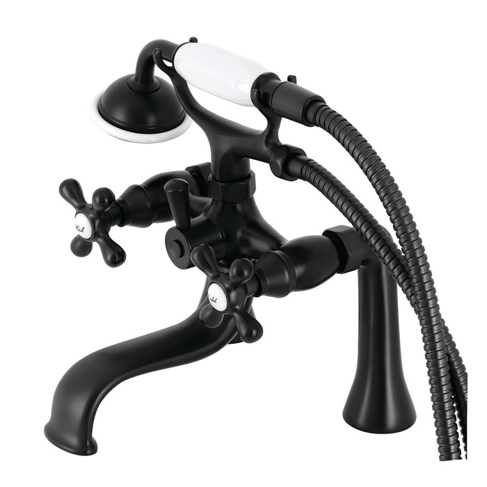Kingston Brass KS228MB Kingston 7" Center Deck-Mount Clawfoot Tub Faucet with Hand Shower, Matte Black