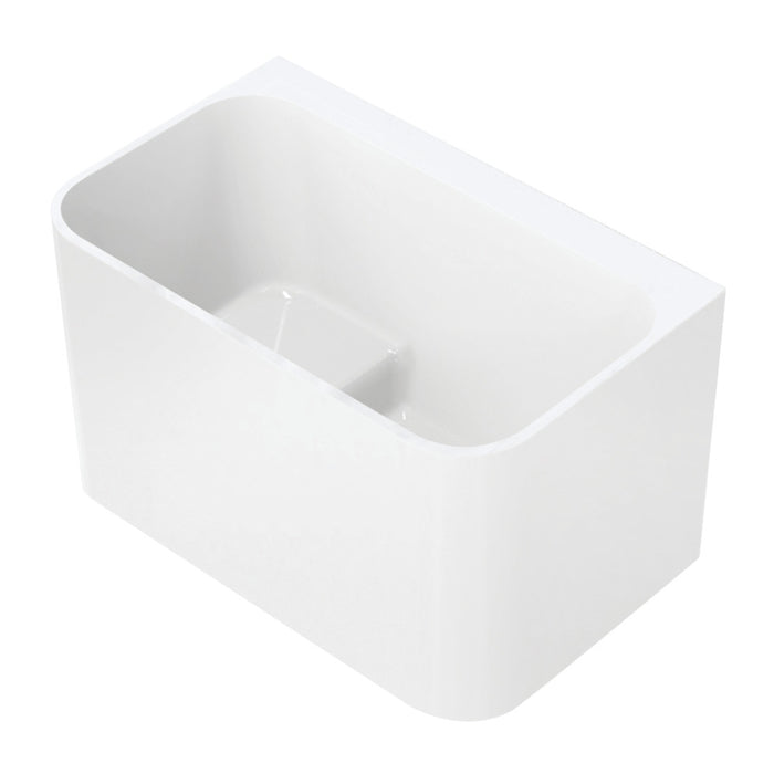 Kingston Brass VTSQ472726S 47" Acrylic Rectangular Back-to-Wall Freestanding Tub with Drain and Integrated Seat, Glossy White
