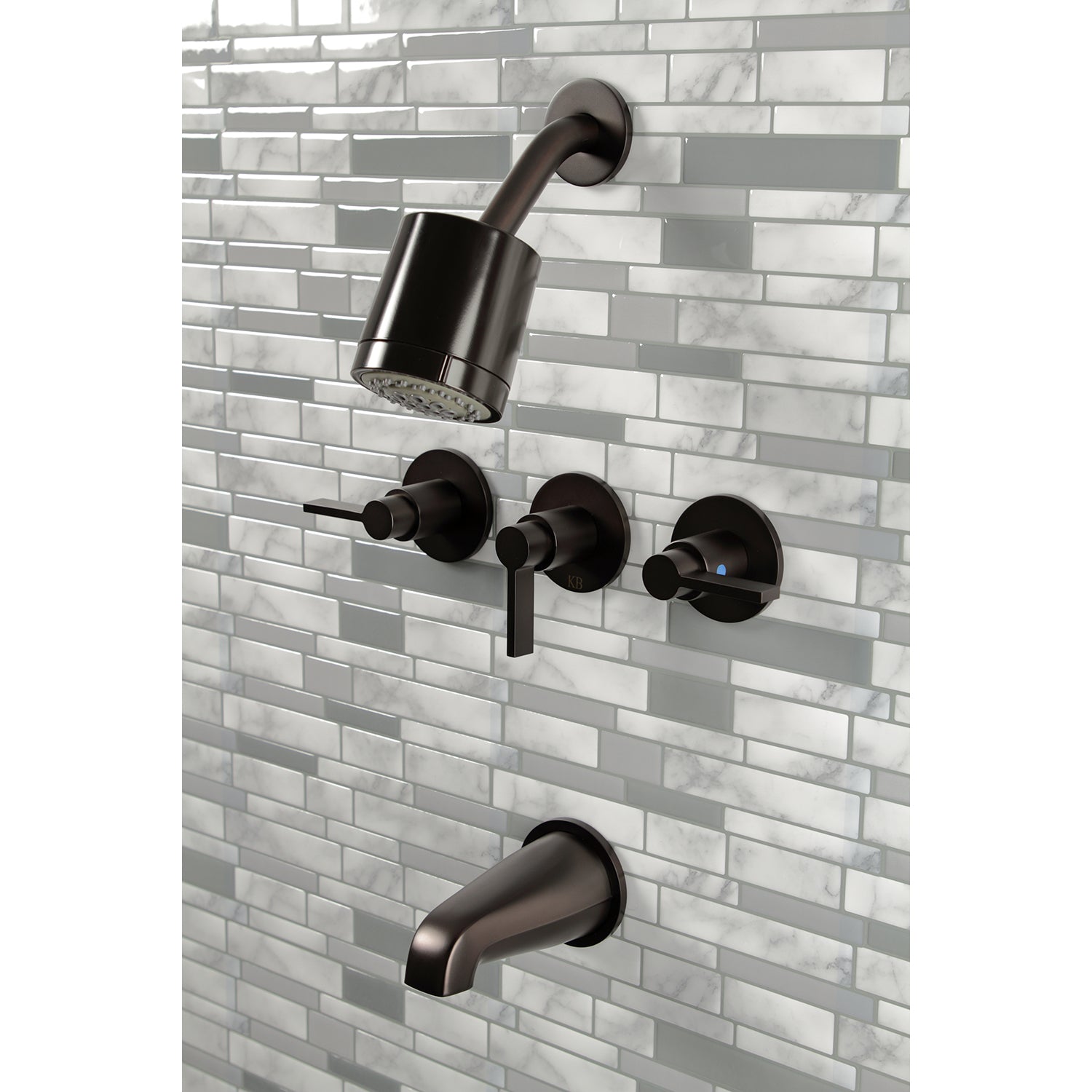 Kingston Brass KBX8135NDL NuvoFusion Triple-Handle Tub and Shower Faucet, Oil Rubbed Bronze
